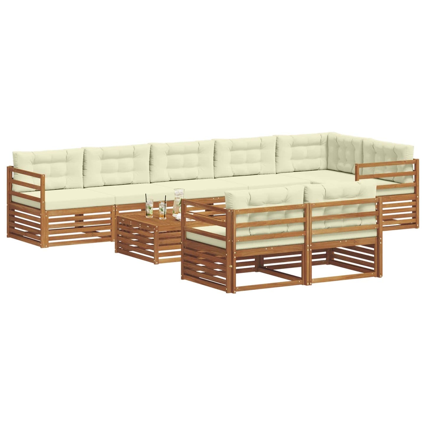 Set di divani da esterno con cuscino 9 pcs Naturale e Crema | homemem39
