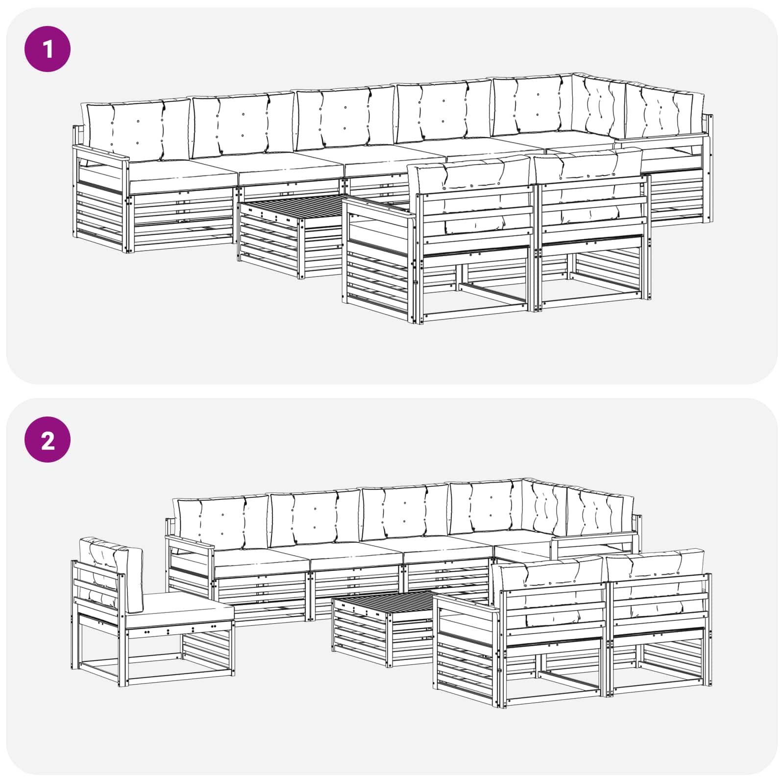 Set di divani da esterno con cuscino 9 pcs Naturale e Antracite | homemem39