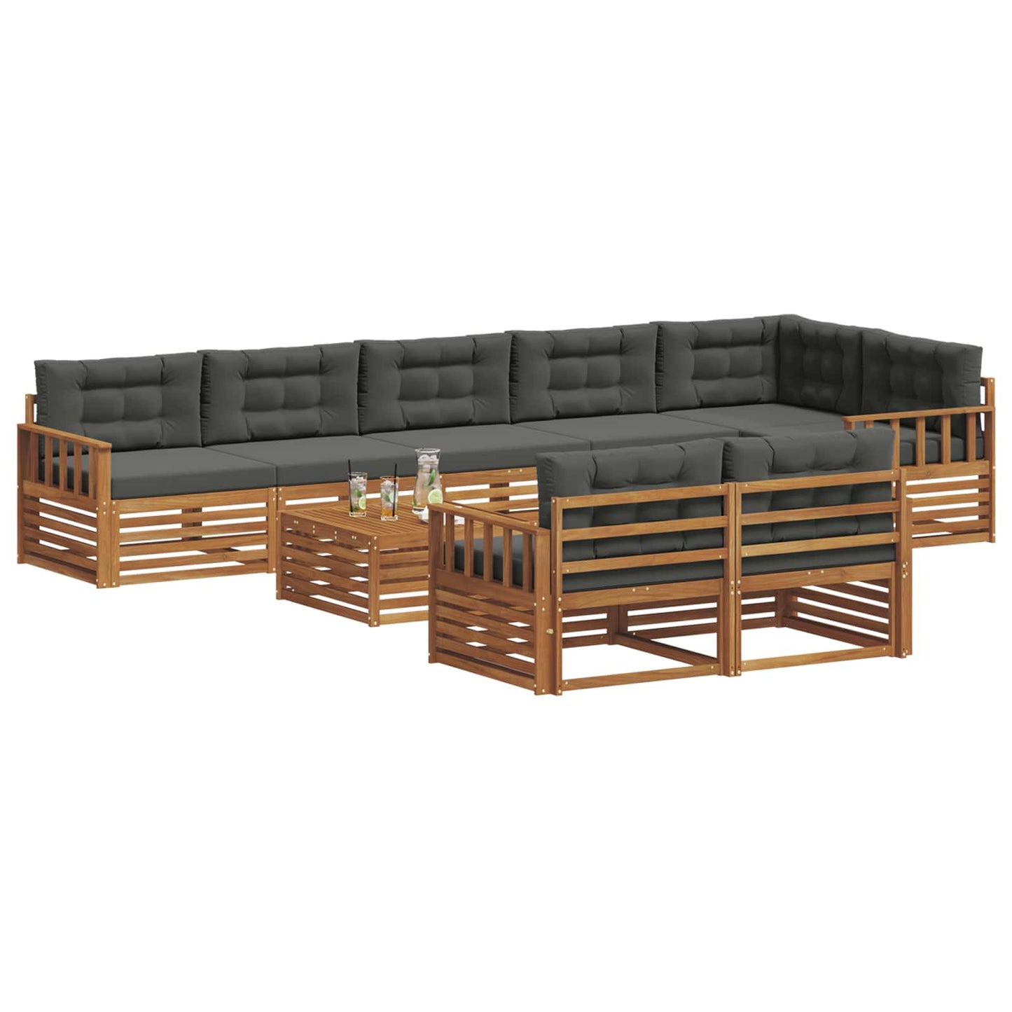 Set di divani da esterno con cuscino 9 pcs Naturale e Antracite