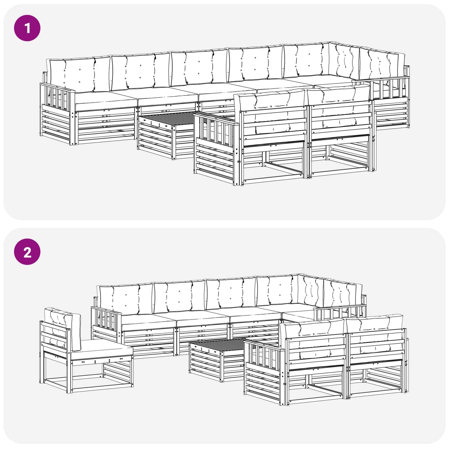Set di divani da esterno con cuscino 9 pcs Naturale e Antracite