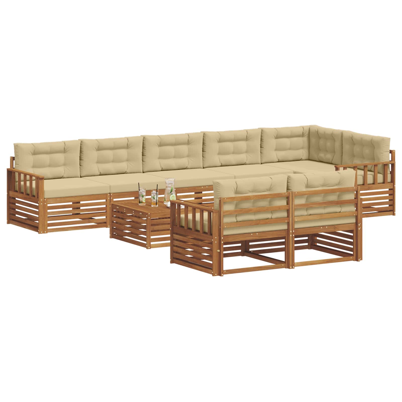 Set di divani da esterno con cuscino 9 pcs Naturale e Beige | homemem39