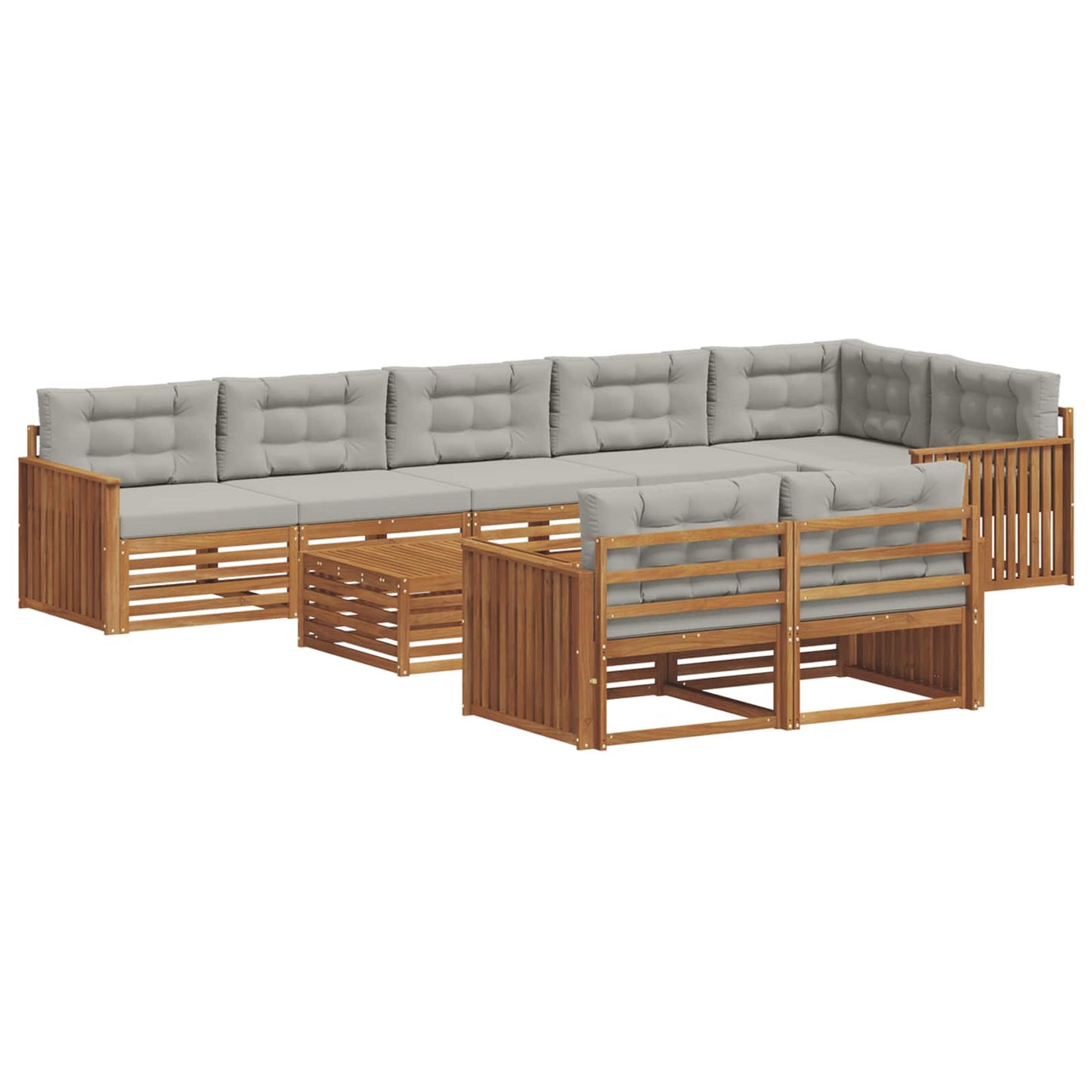 Set di divani da esterno 9 pcs Grigio Naturale e Chiaro