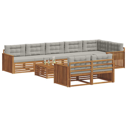 Set di divani da esterno 9 pcs Grigio Naturale e Chiaro