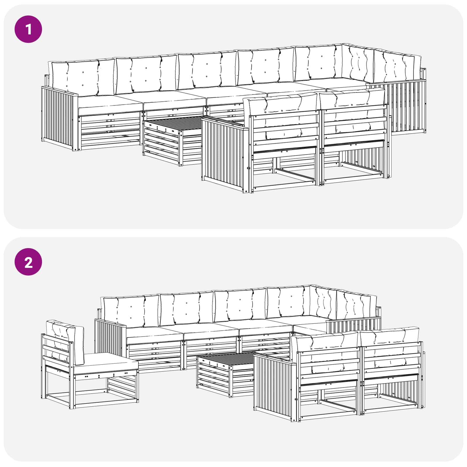 Set di divani da esterno con cuscino 9 pcs Naturale e Antracite | homemem39