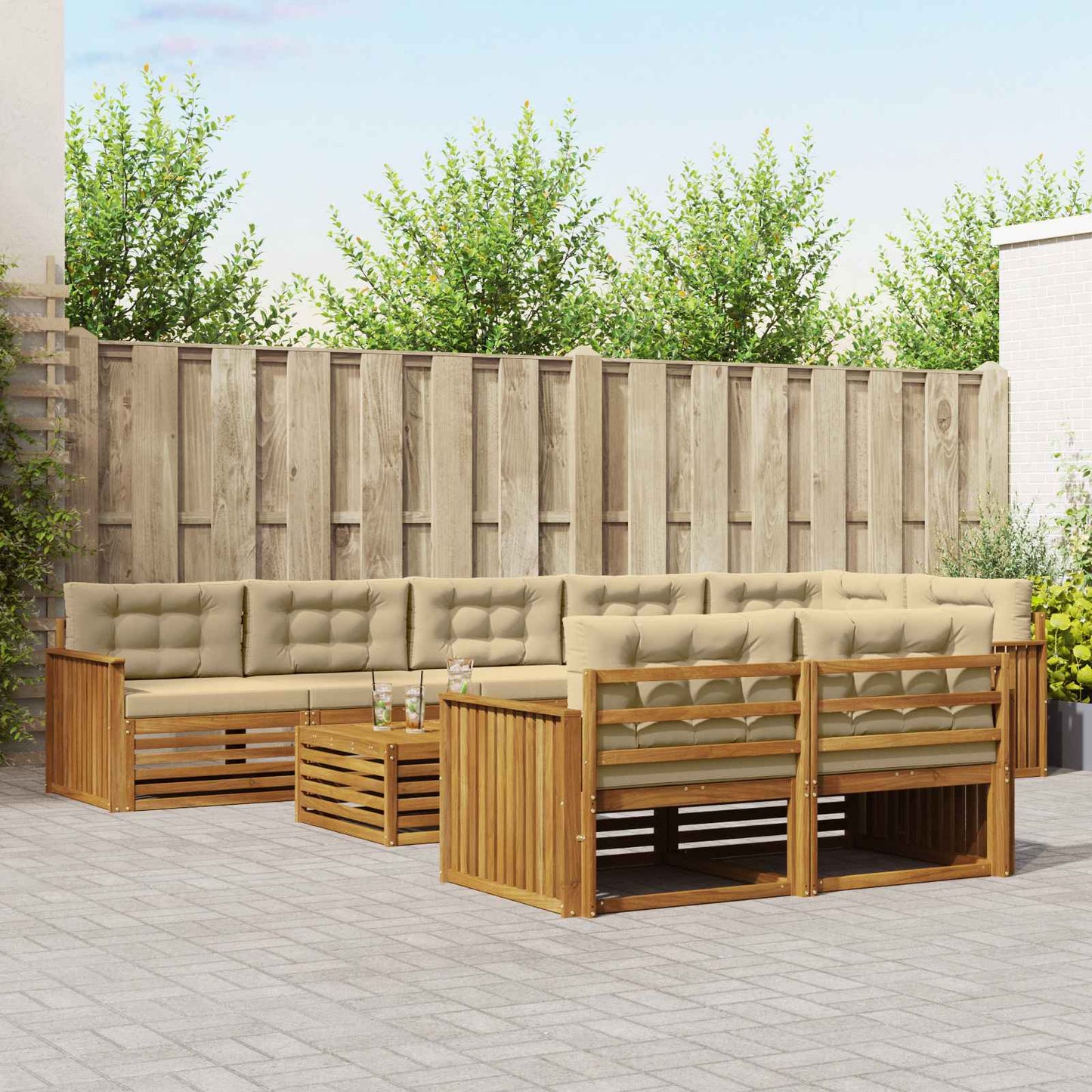 Set di divani da esterno con cuscino 9 pcs Naturale e Beige