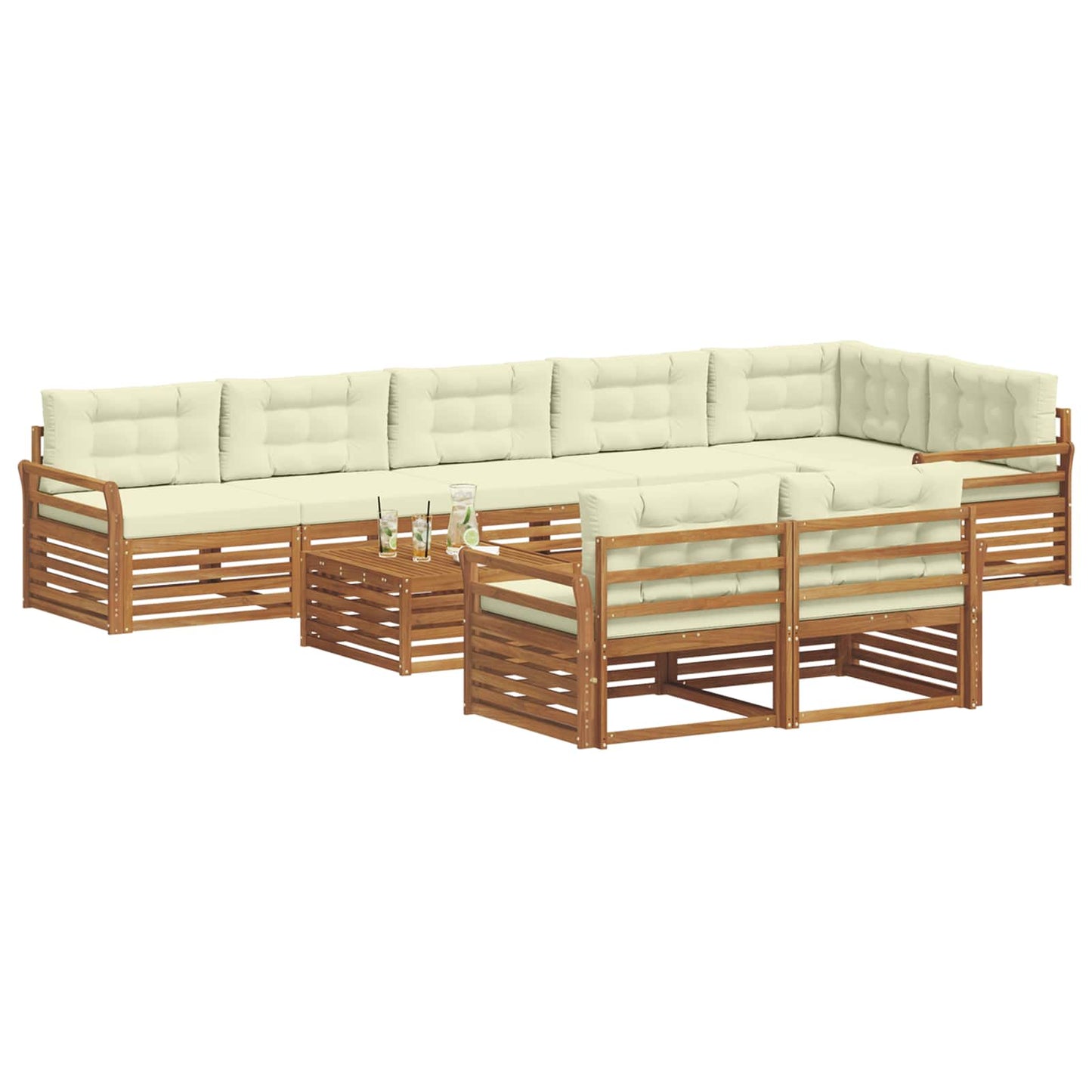 Set di divani da esterno con cuscino 9 pcs Naturale e Crema