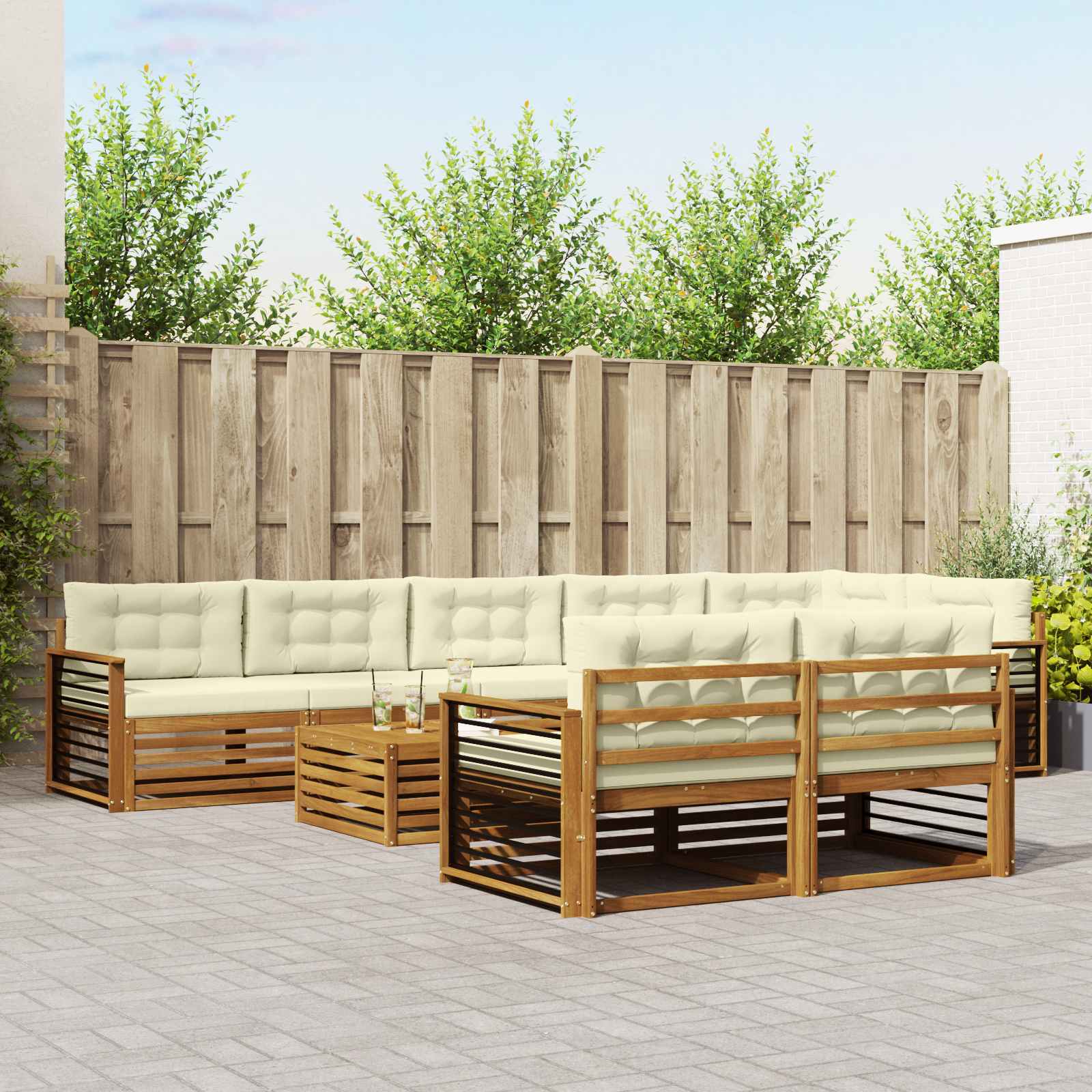 Set di divani da esterno con cuscino 9 pcs Naturale e Crema | homemem39