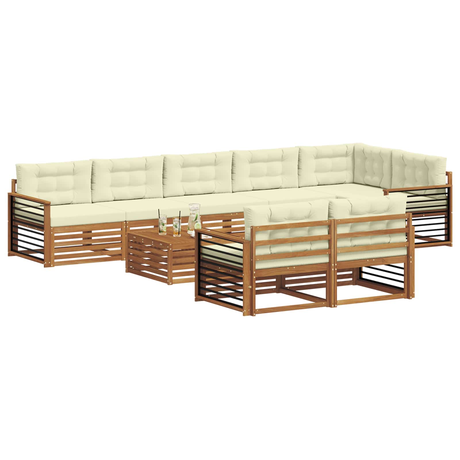 Set di divani da esterno con cuscino 9 pcs Naturale e Crema | homemem39