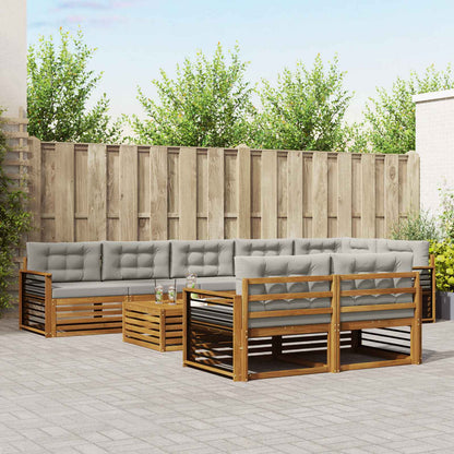 Set di divani da esterno 9 pcs Grigio Naturale e Chiaro