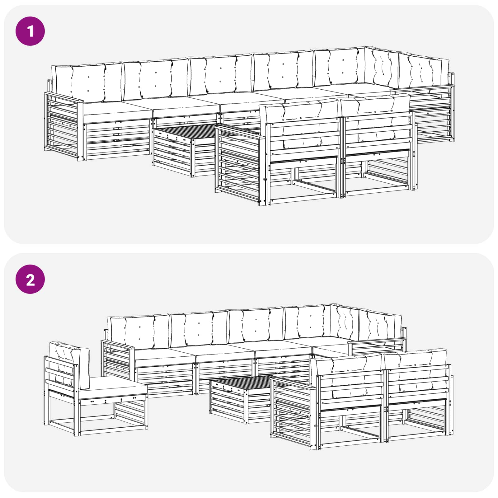 Set di divani da esterno con cuscino 9 pcs Naturale e Antracite | homemem39