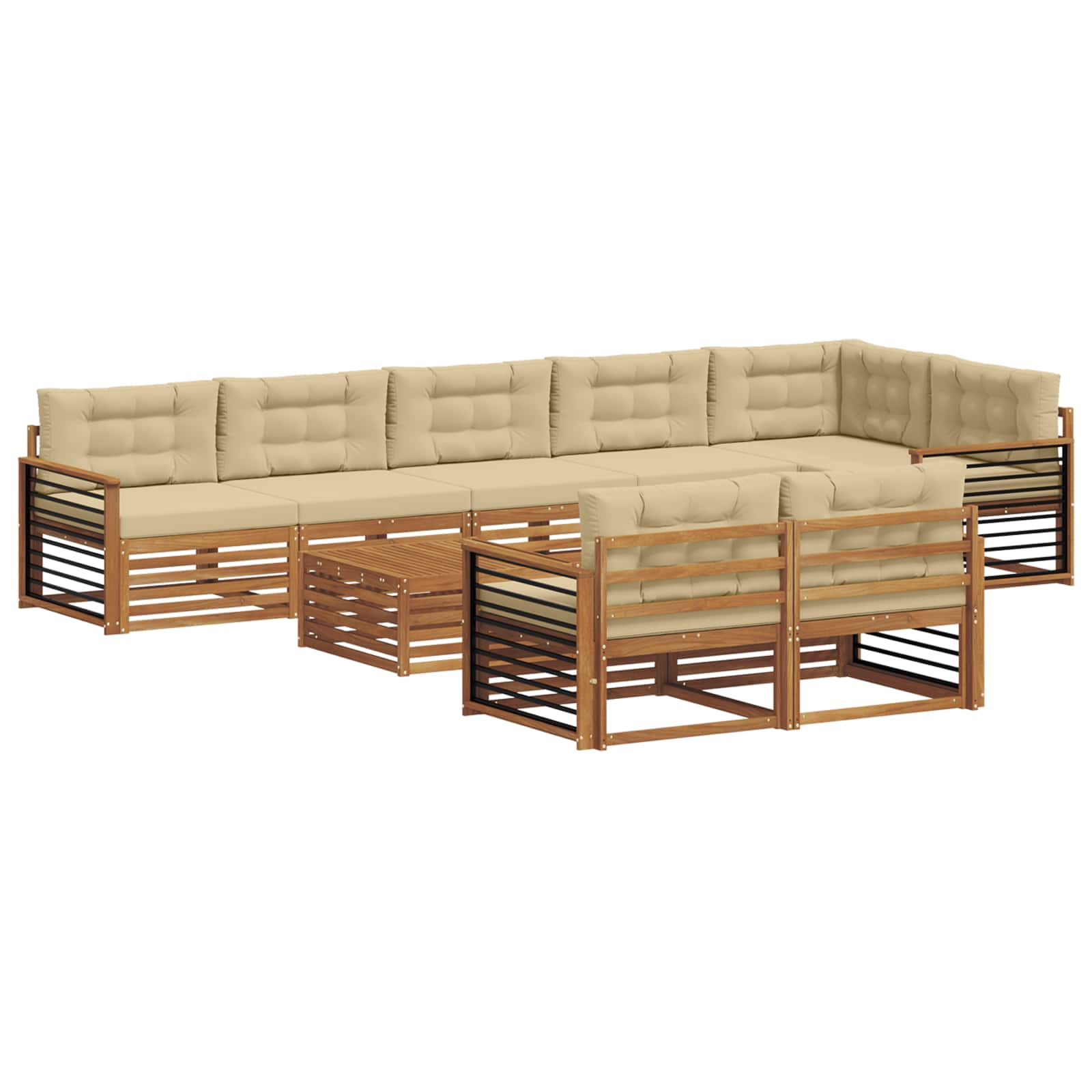 Set di divani da esterno con cuscino 9 pcs Naturale e Beige | homemem39