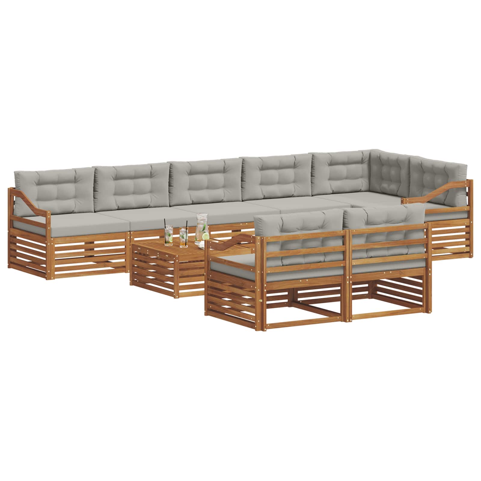 Set di divani da esterno 9 pcs Grigio Naturale e Chiaro | homemem39
