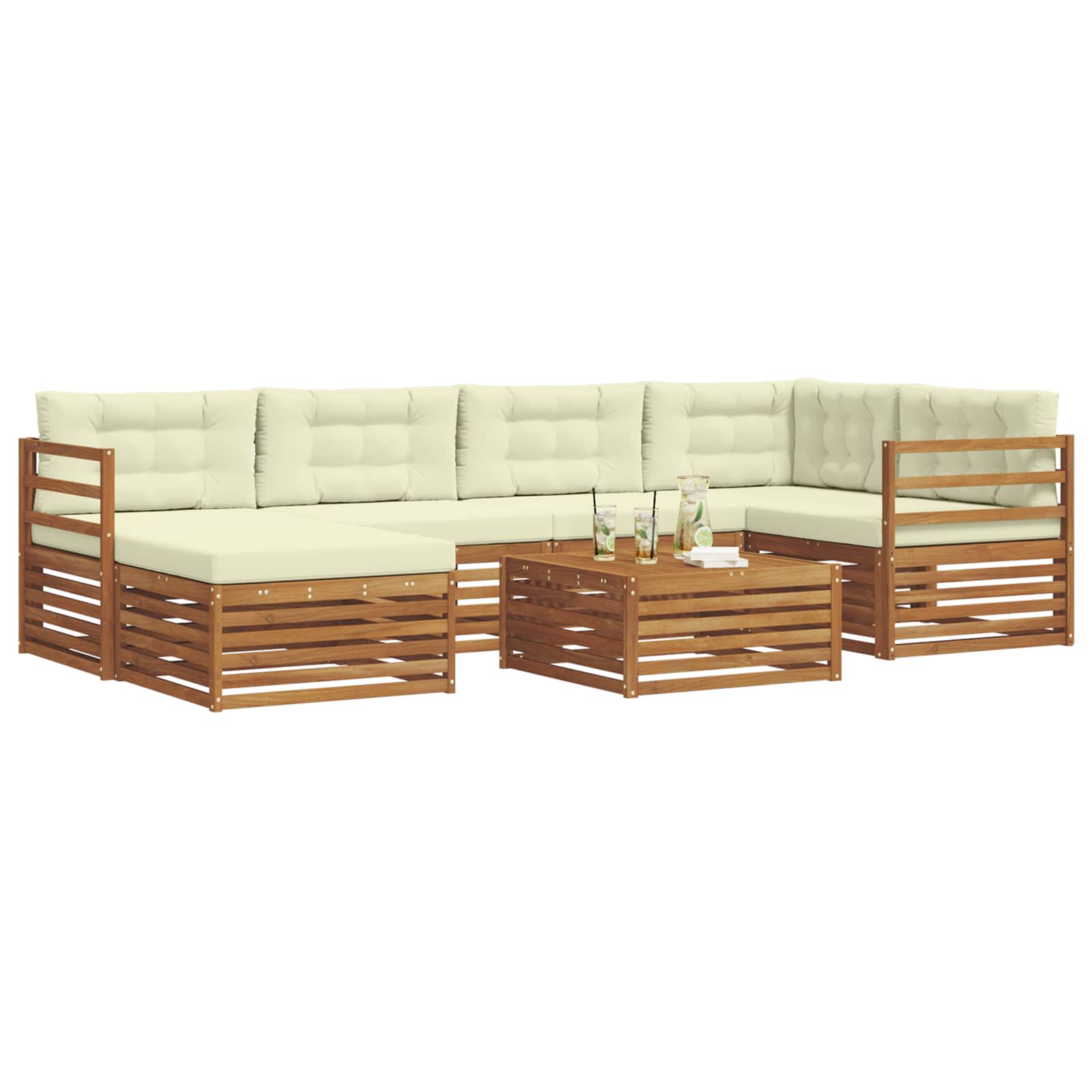 Set di divani da esterno con cuscino 7 pcs Naturale e Crema | homemem39