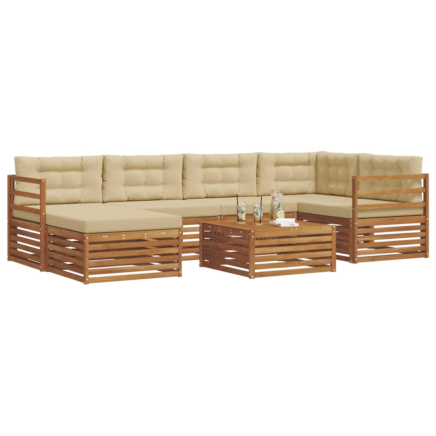 Set di divani da esterno con cuscino 7 pcs Naturale e Beige | homemem39