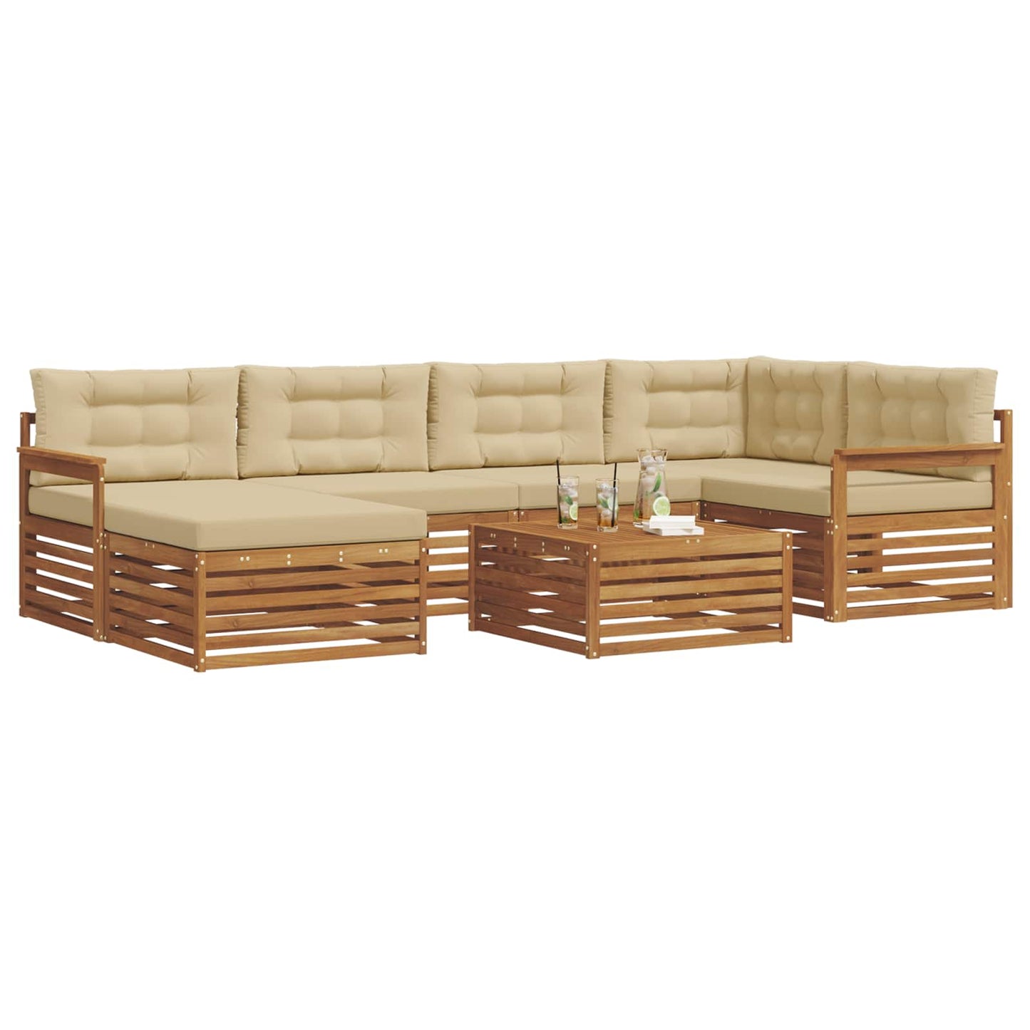 Set di divani da esterno con cuscino 7 pcs Naturale e Beige