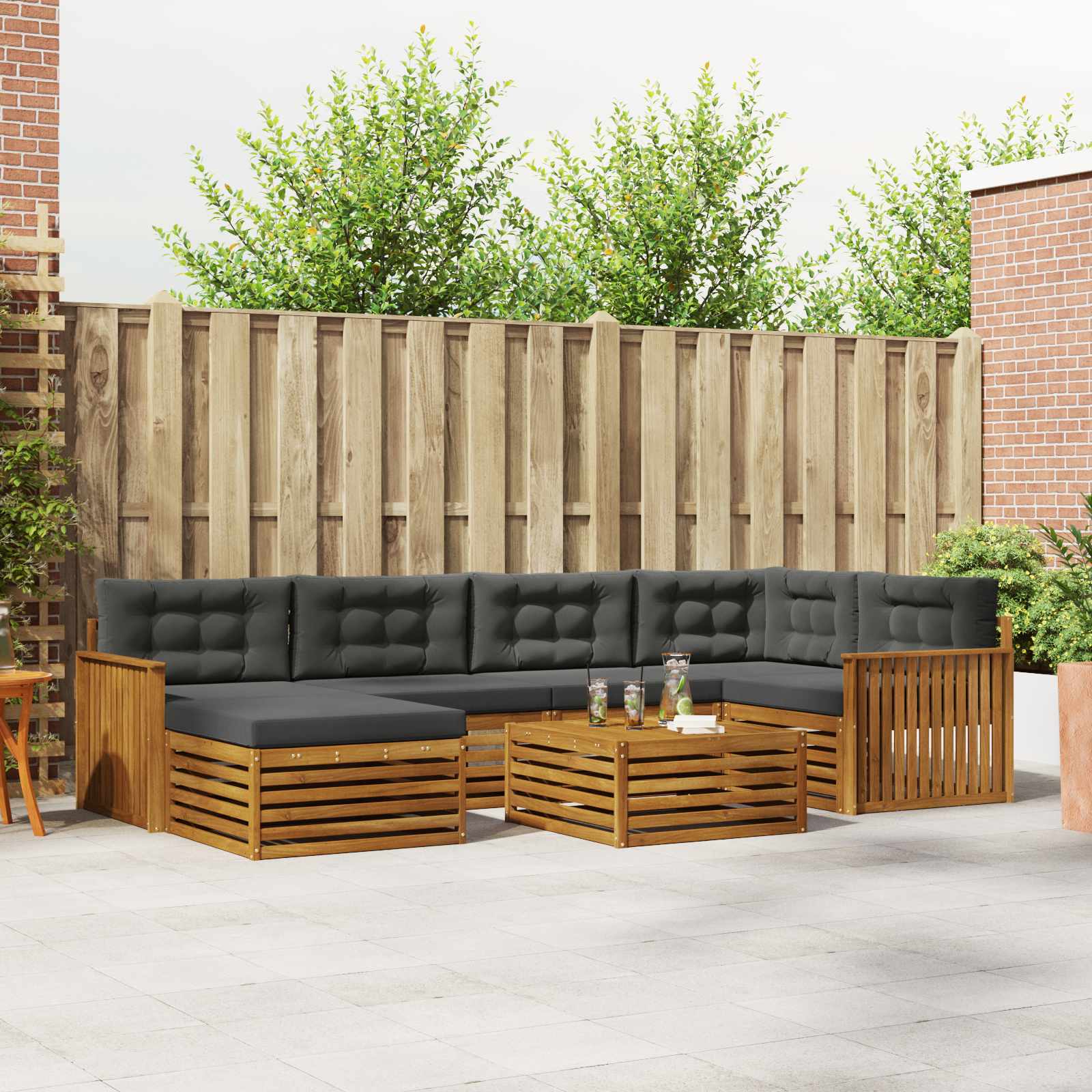 Set di divani da esterno con cuscino 7 pcs Naturale e Antracite | homemem39