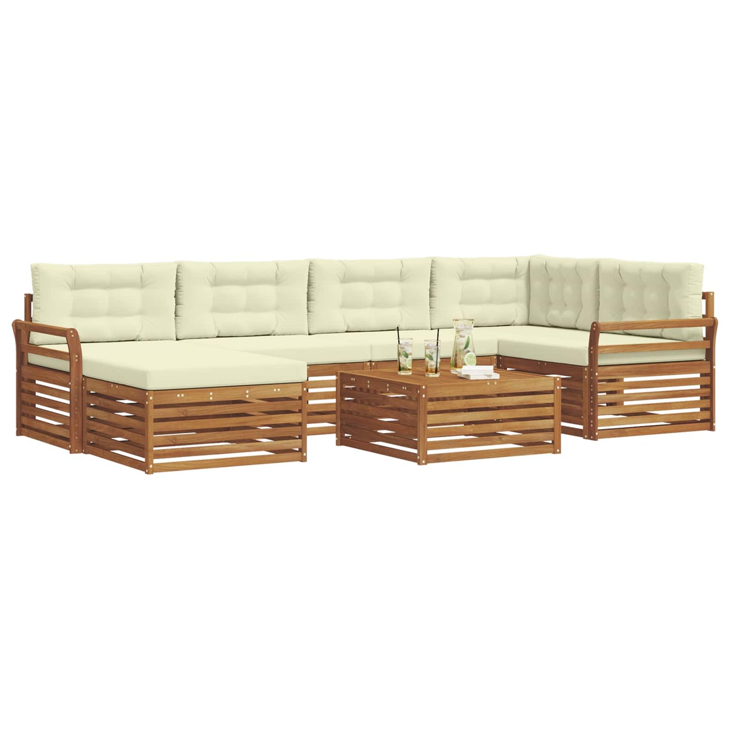 Set di divani da esterno con cuscino 7 pcs Naturale e Crema