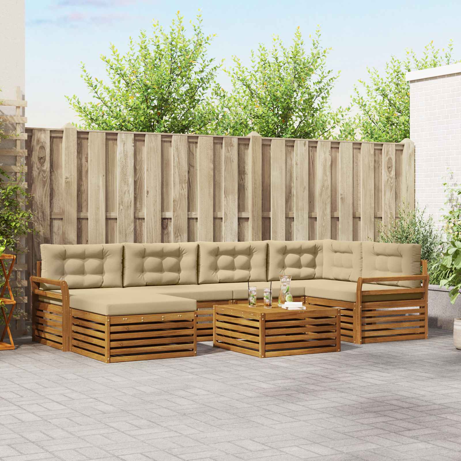 Set di divani da esterno con cuscino 7 pcs Naturale e Beige | homemem39