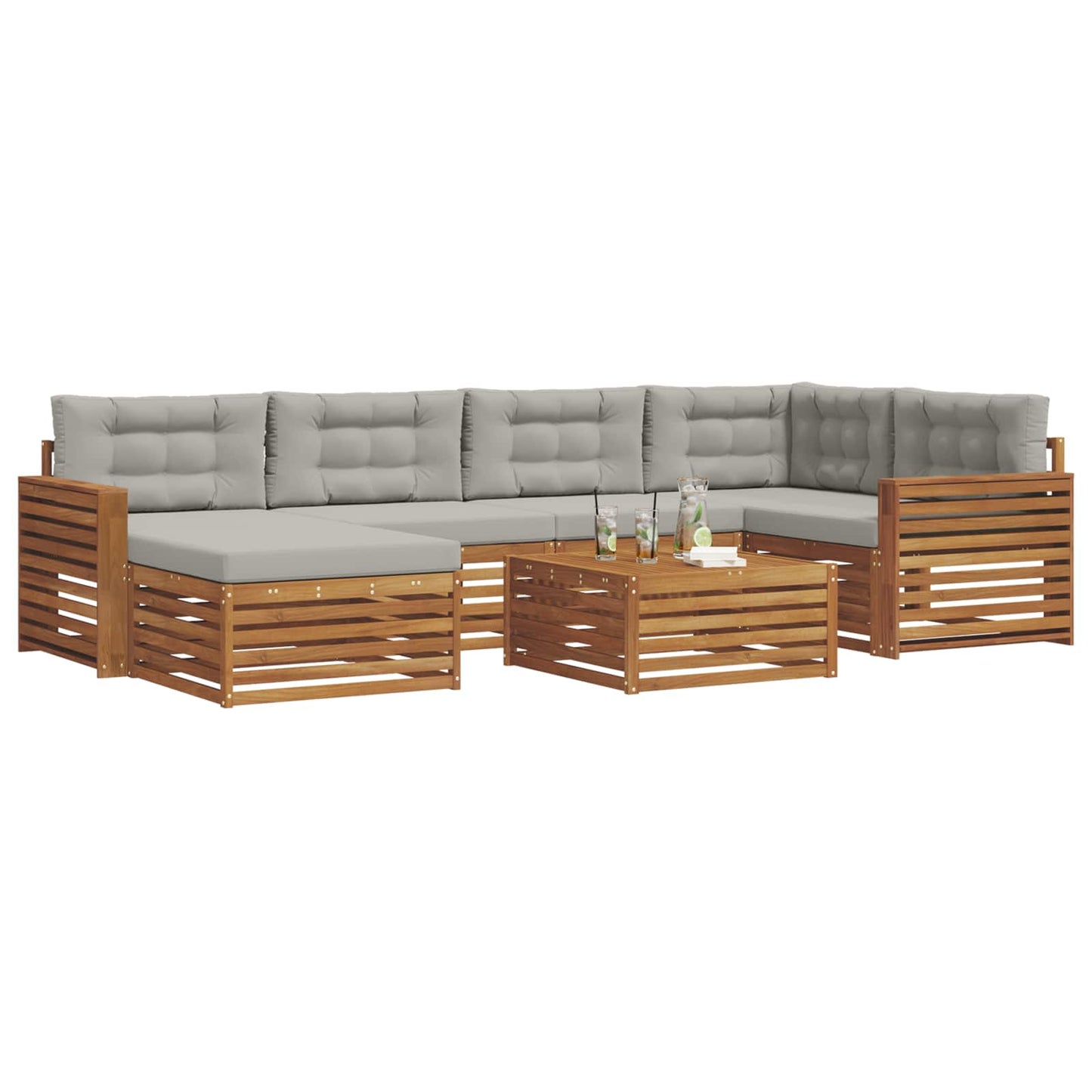 Set di divani da esterno 7 pcs Grigio Naturale e Chiaro | homemem39