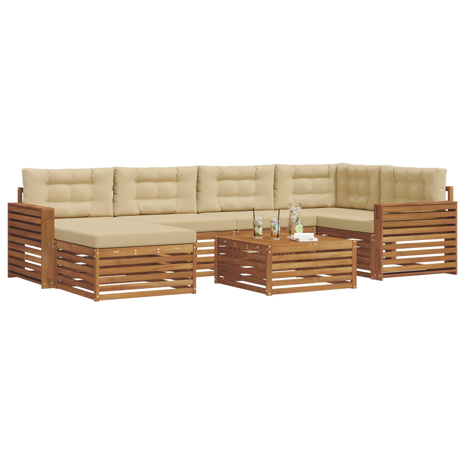 Set di divani da esterno con cuscino 7 pcs Naturale e Beige | homemem39