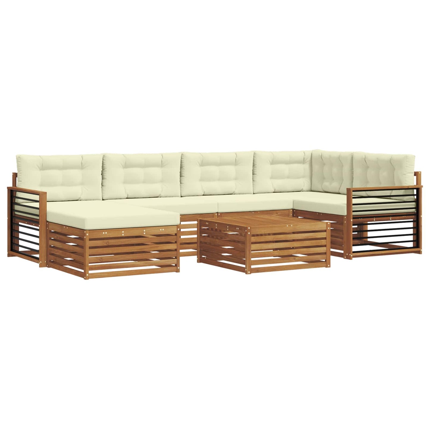 Set di divani da esterno con cuscino 7 pcs Naturale e Crema | homemem39