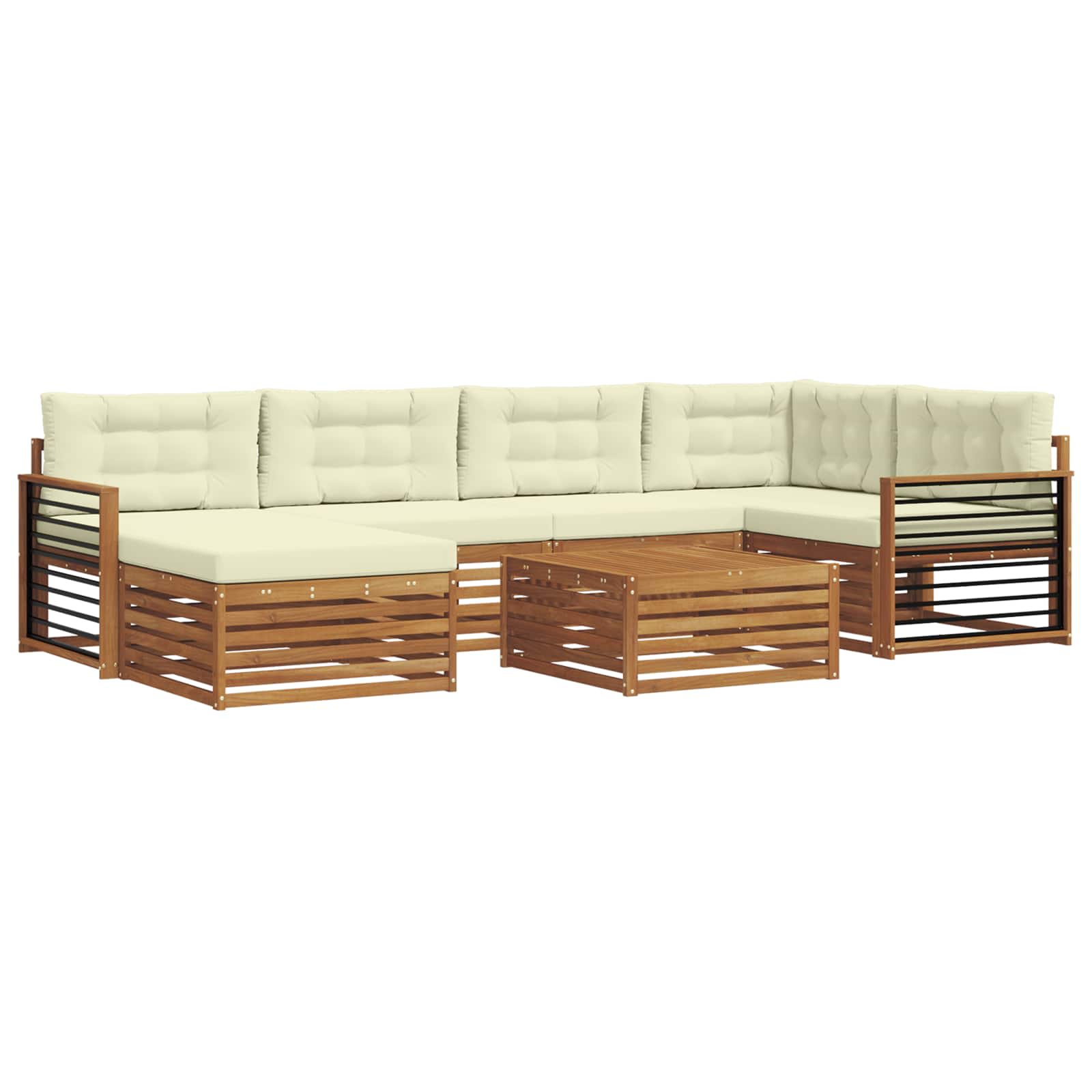 Set di divani da esterno con cuscino 7 pcs Naturale e Crema | homemem39