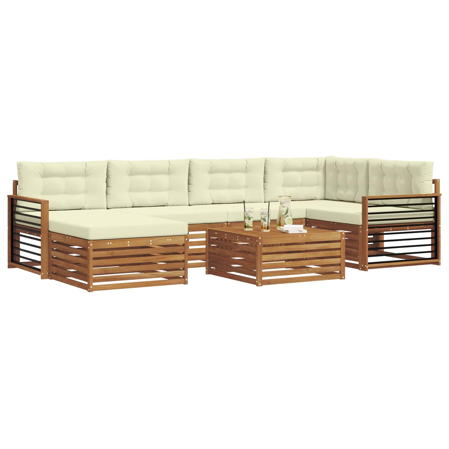 Set di divani da esterno con cuscino 7 pcs Naturale e Crema | homemem39