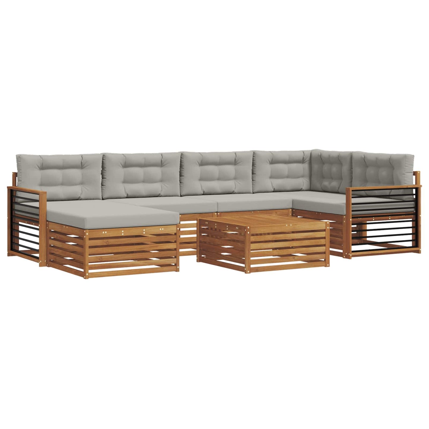Set di divani da esterno 7 pcs Grigio Naturale e Chiaro | homemem39