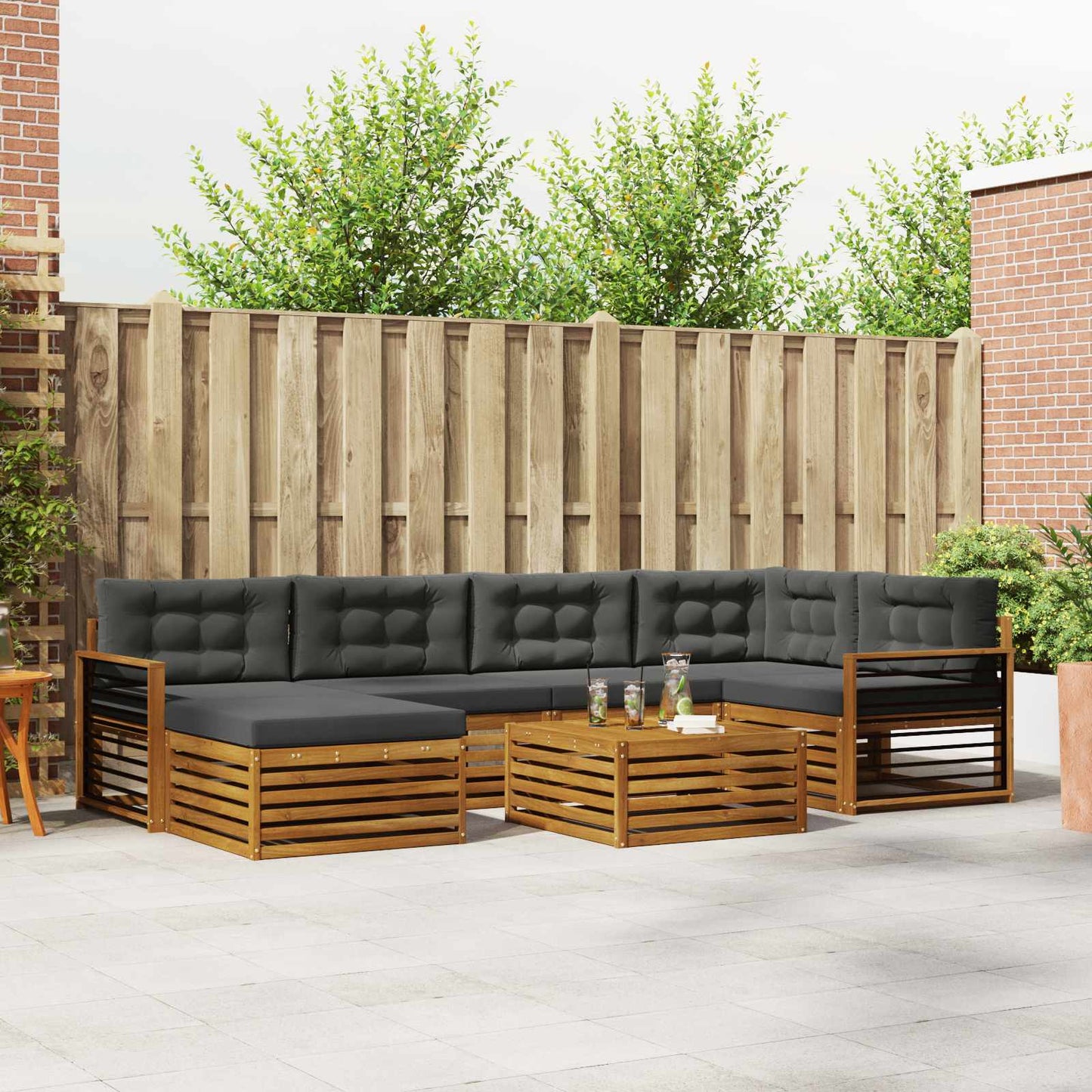 Set di divani da esterno con cuscino 7 pcs Naturale e Antracite | homemem39
