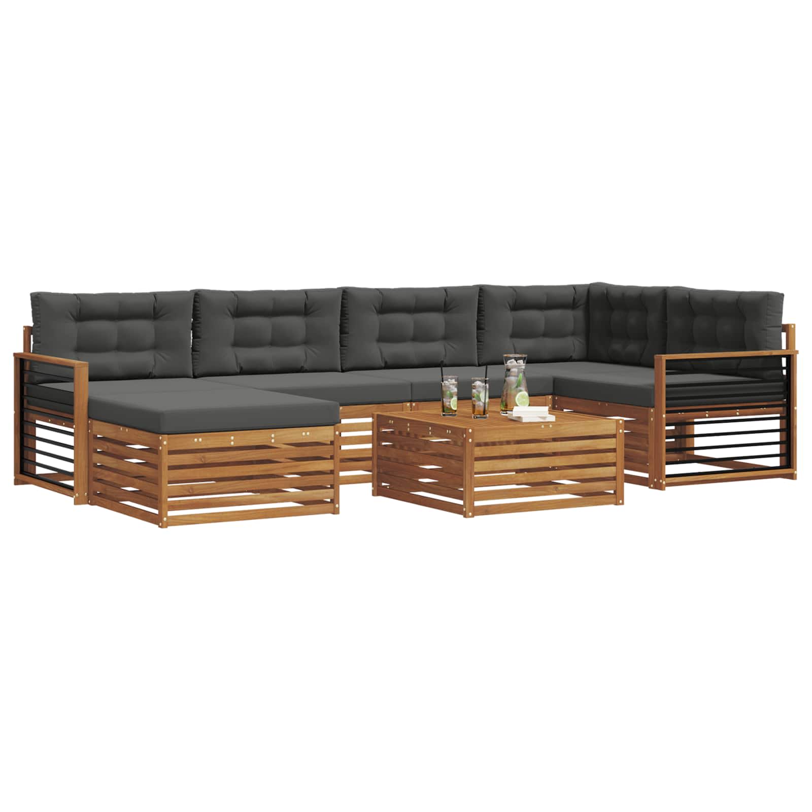 Set di divani da esterno con cuscino 7 pcs Naturale e Antracite | homemem39