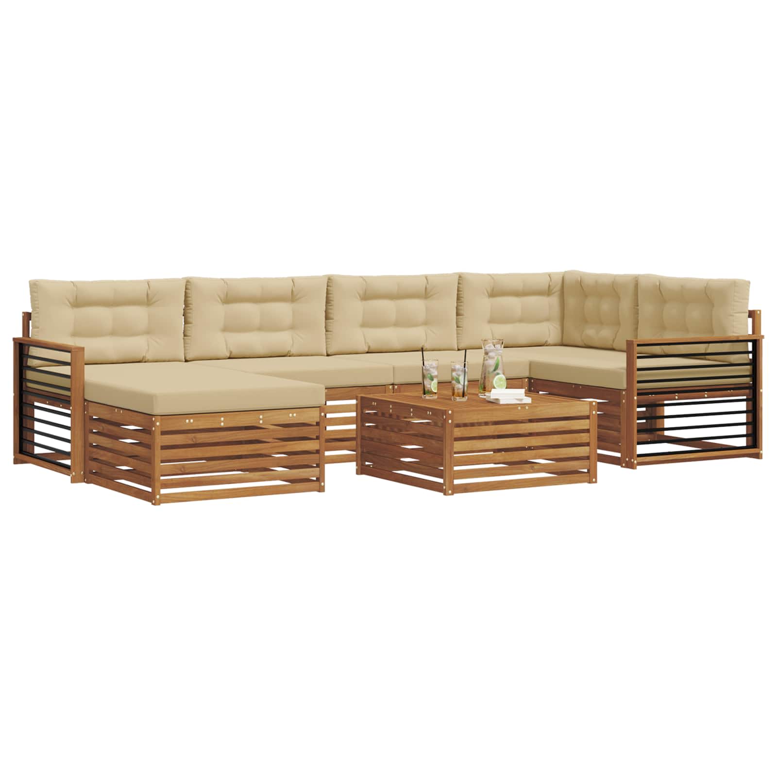 Set di divani da esterno con cuscino 7 pcs Naturale e Beige | homemem39