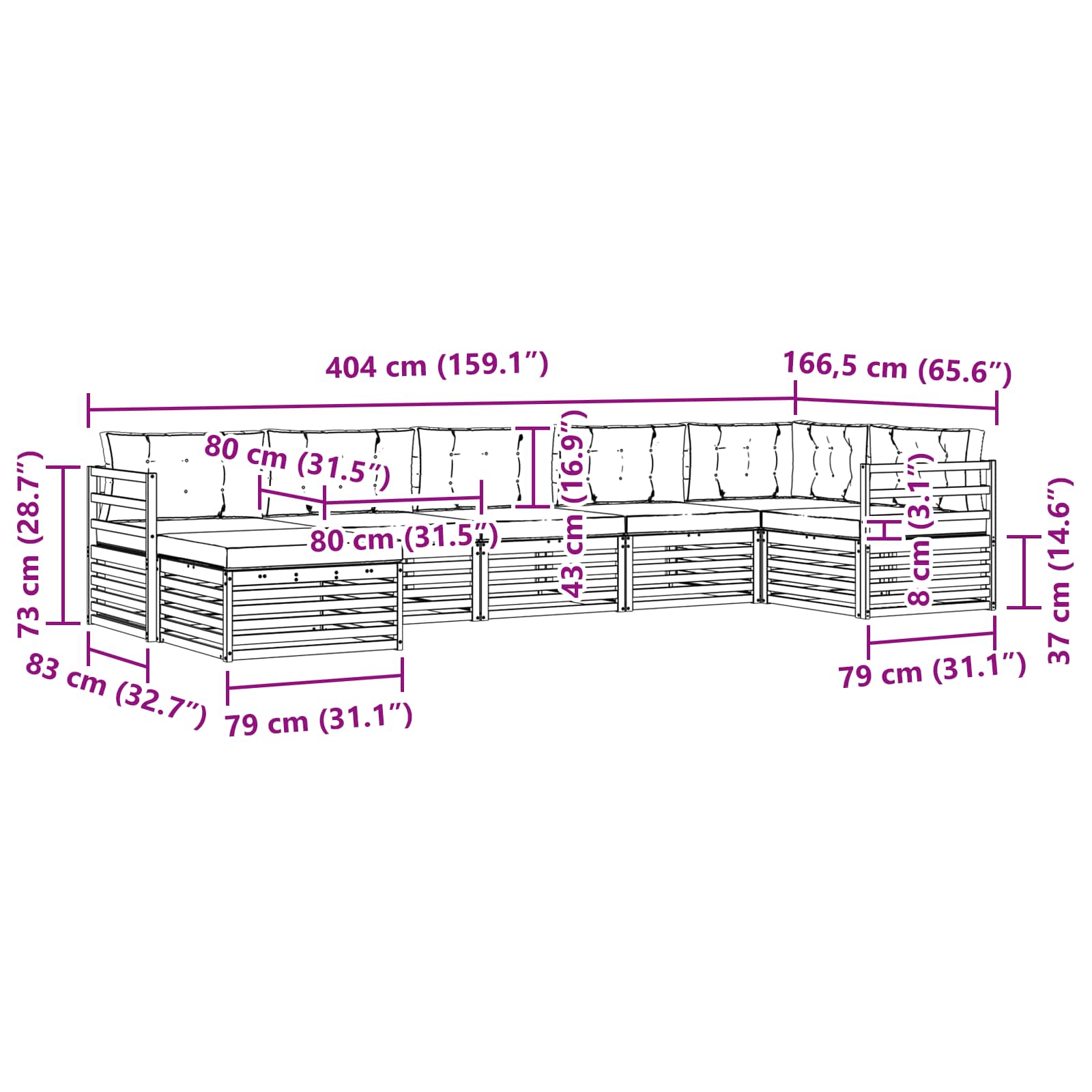 Set di divani da esterno con cuscino 7 pcs Naturale e Crema | homemem39