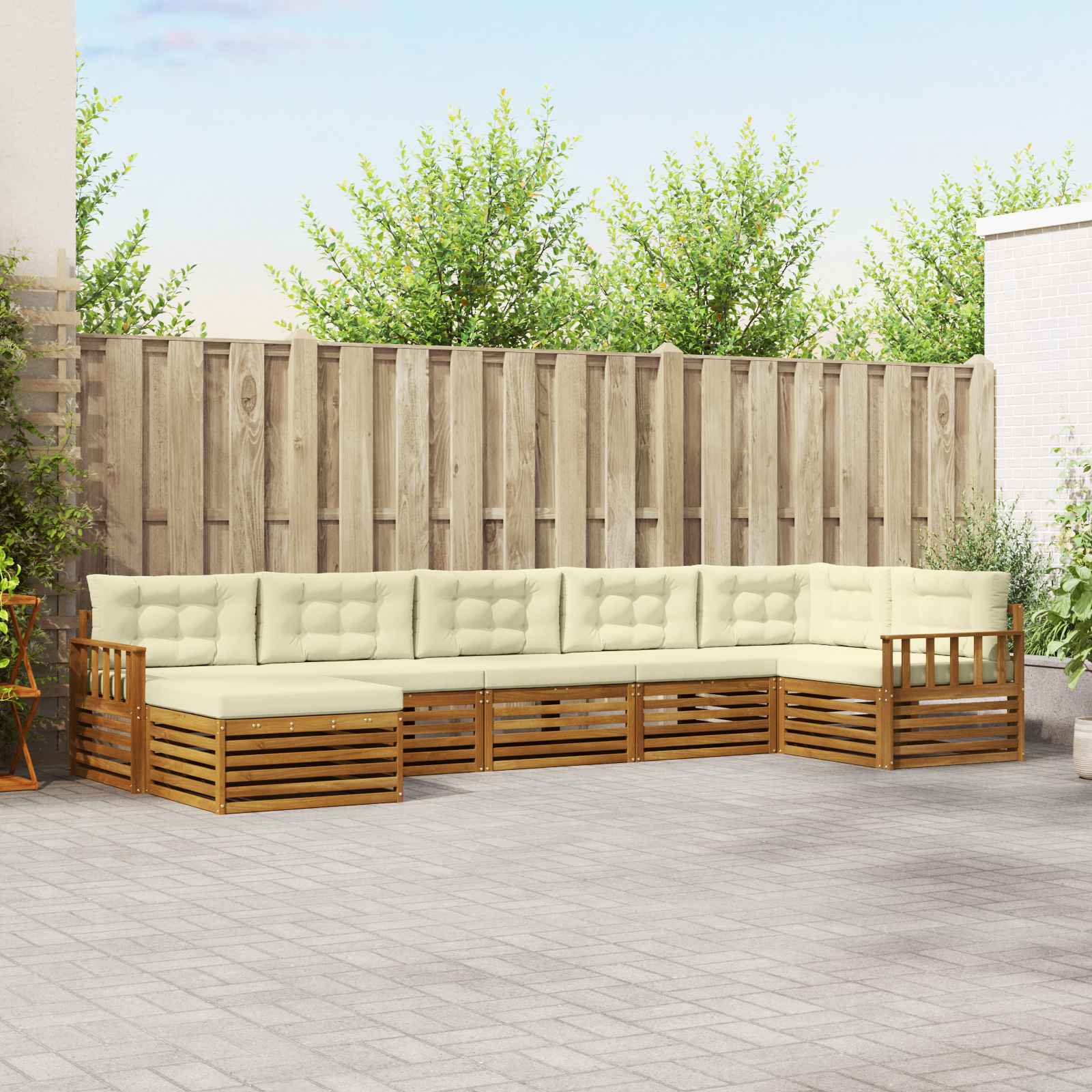 Set di divani da esterno con cuscino 7 pcs Naturale e Crema | homemem39