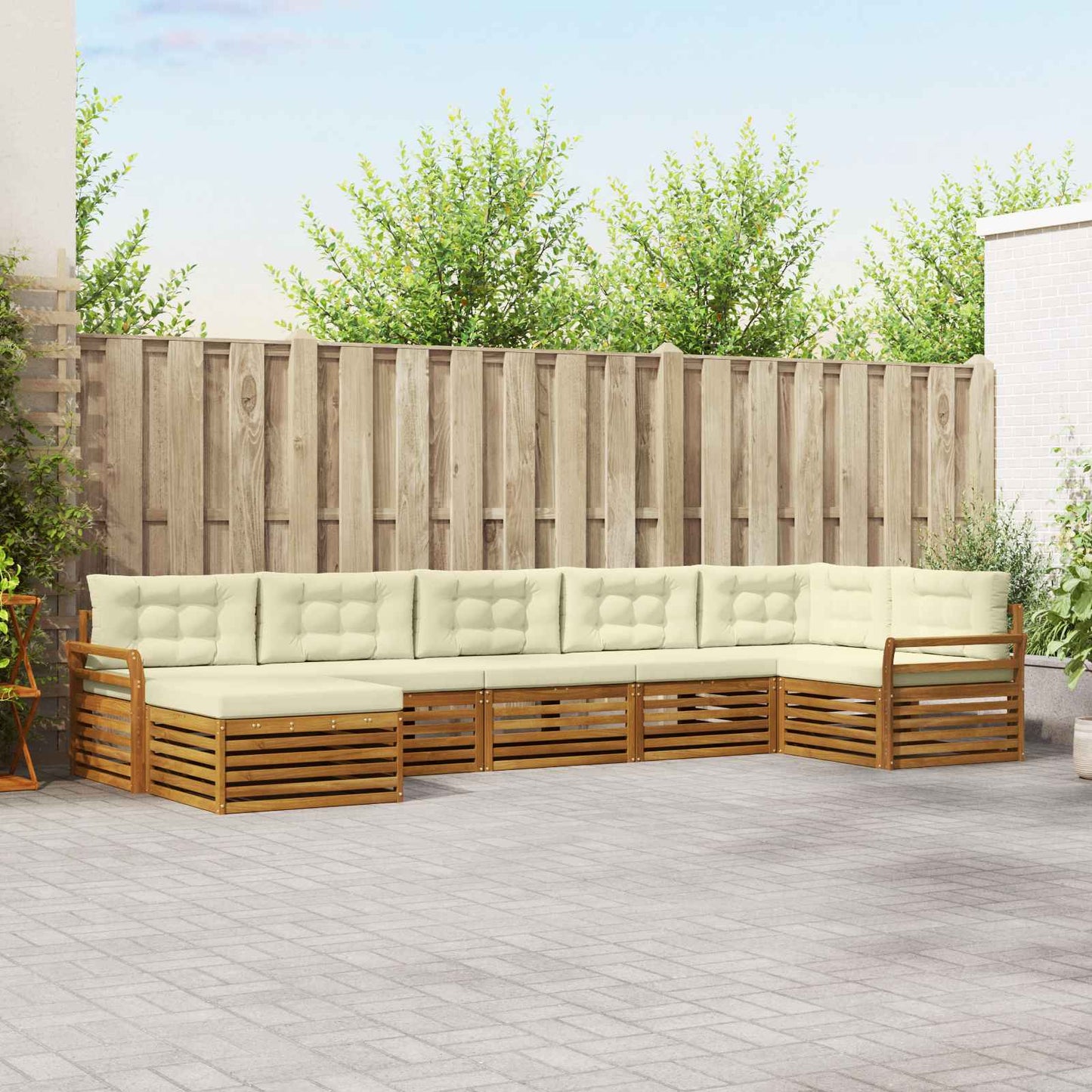 Set di divani da esterno con cuscino 7 pcs Naturale e Crema