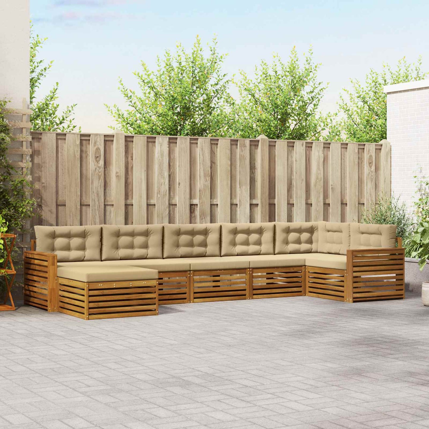 Set di divani da esterno con cuscino 7 pcs Naturale e Beige | homemem39