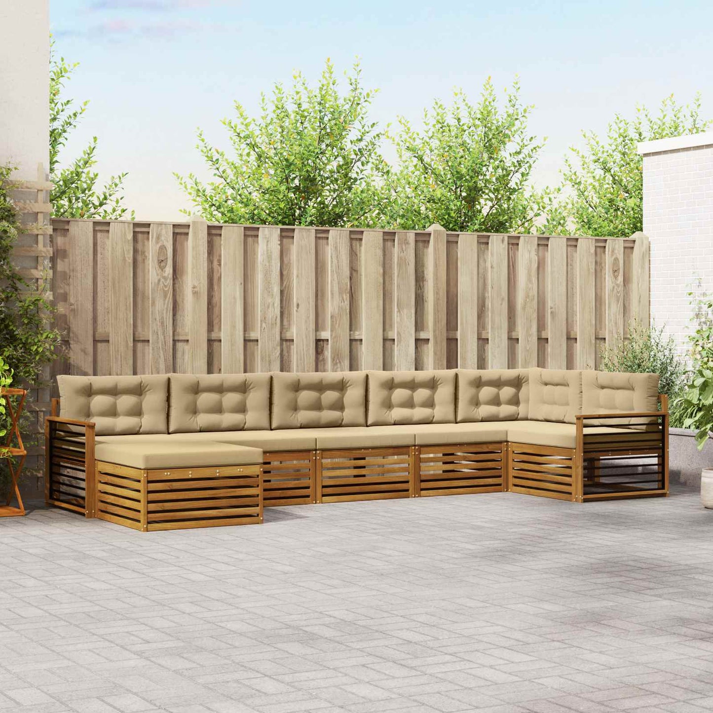 Set di divani da esterno con cuscino 7 pcs Naturale e Beige