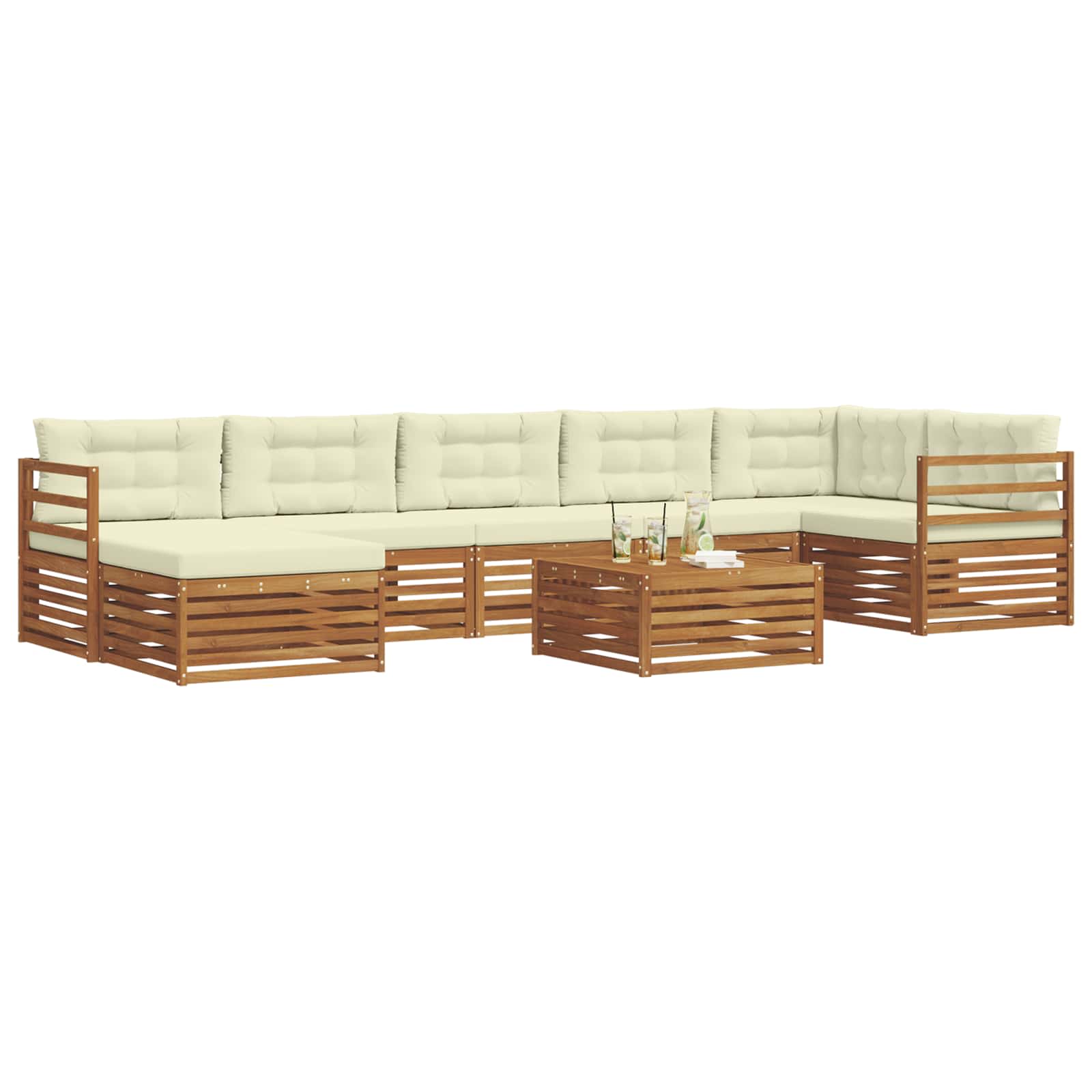 Set di divani da esterno con cuscino 8 pcs Naturale e Crema | homemem39