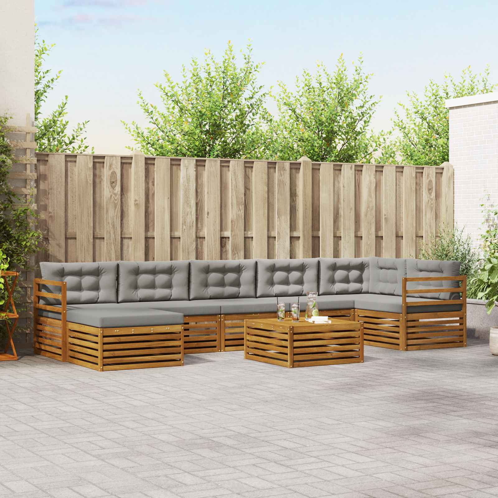 Set di divani da esterno 8 pcs Grigio Naturale e Chiaro | homemem39