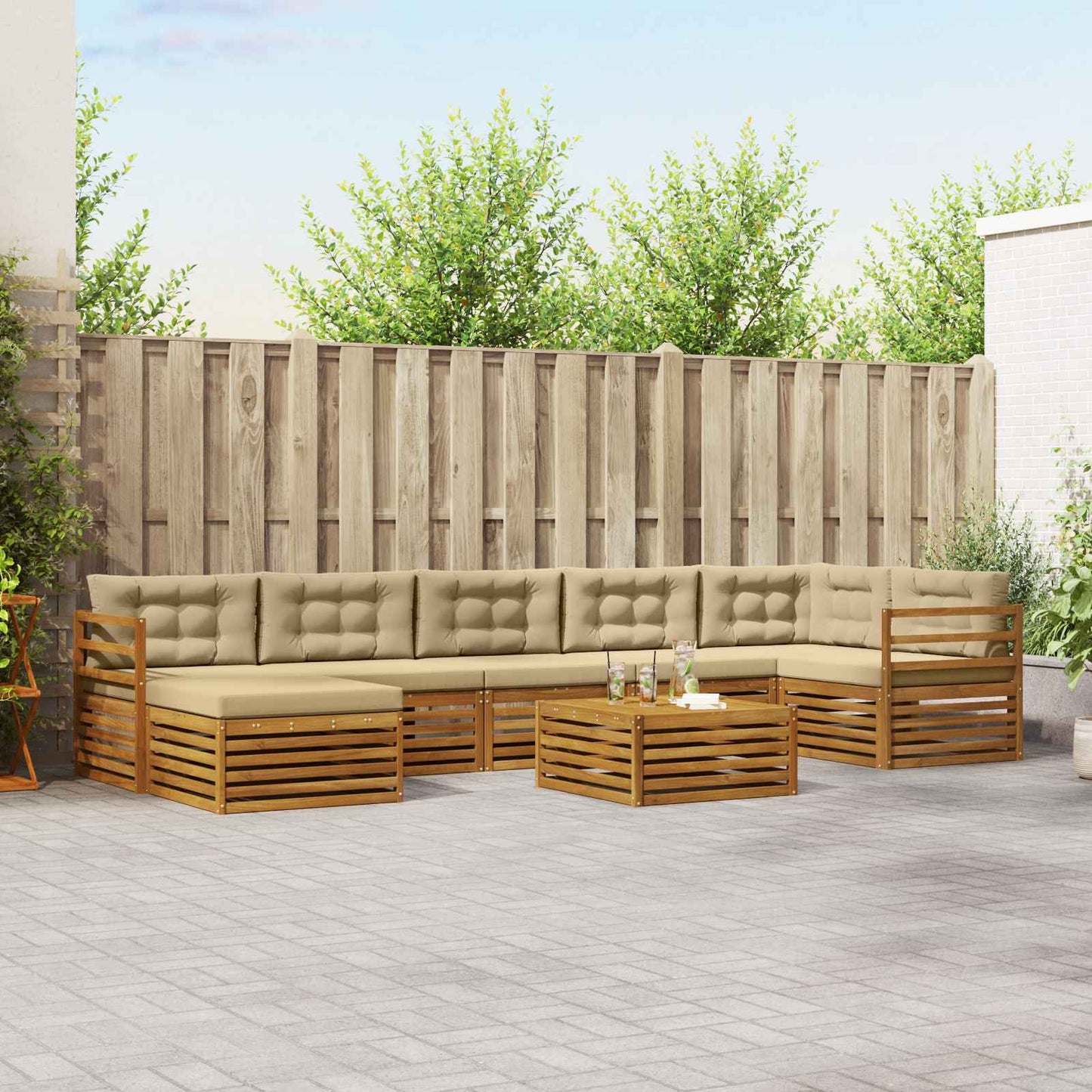 Set di divani da esterno con cuscino 8 pcs Naturale e Beige