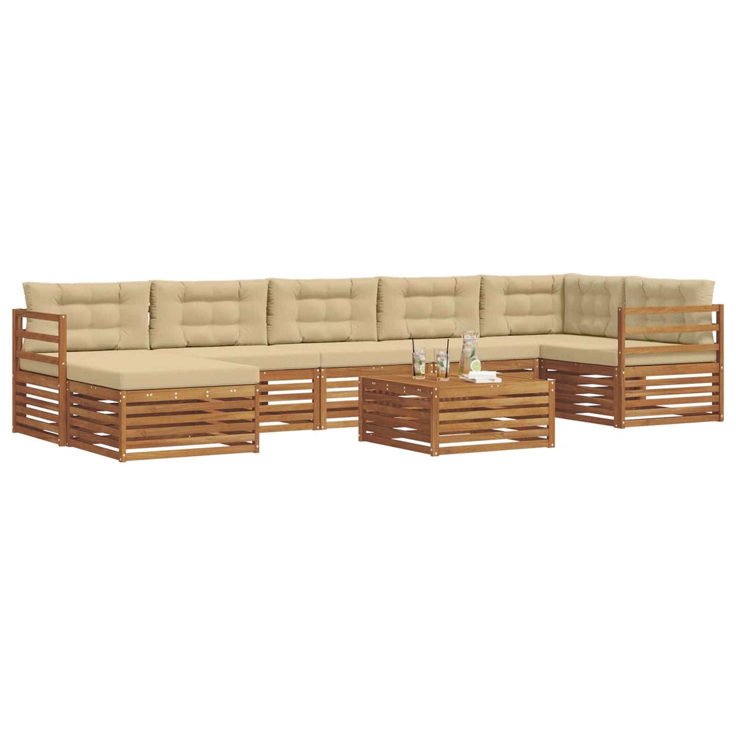 Set di divani da esterno con cuscino 8 pcs Naturale e Beige | homemem39