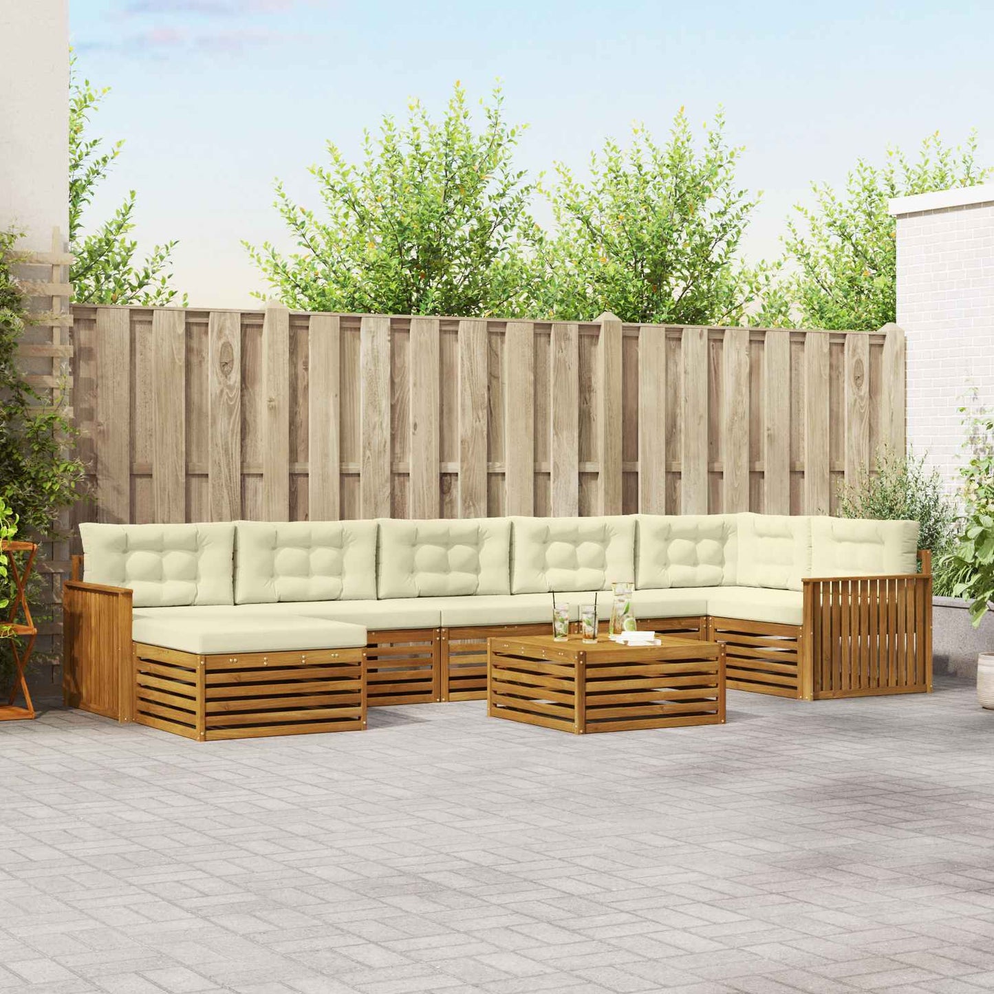 Set di divani da esterno con cuscino 8 pcs Naturale e Crema