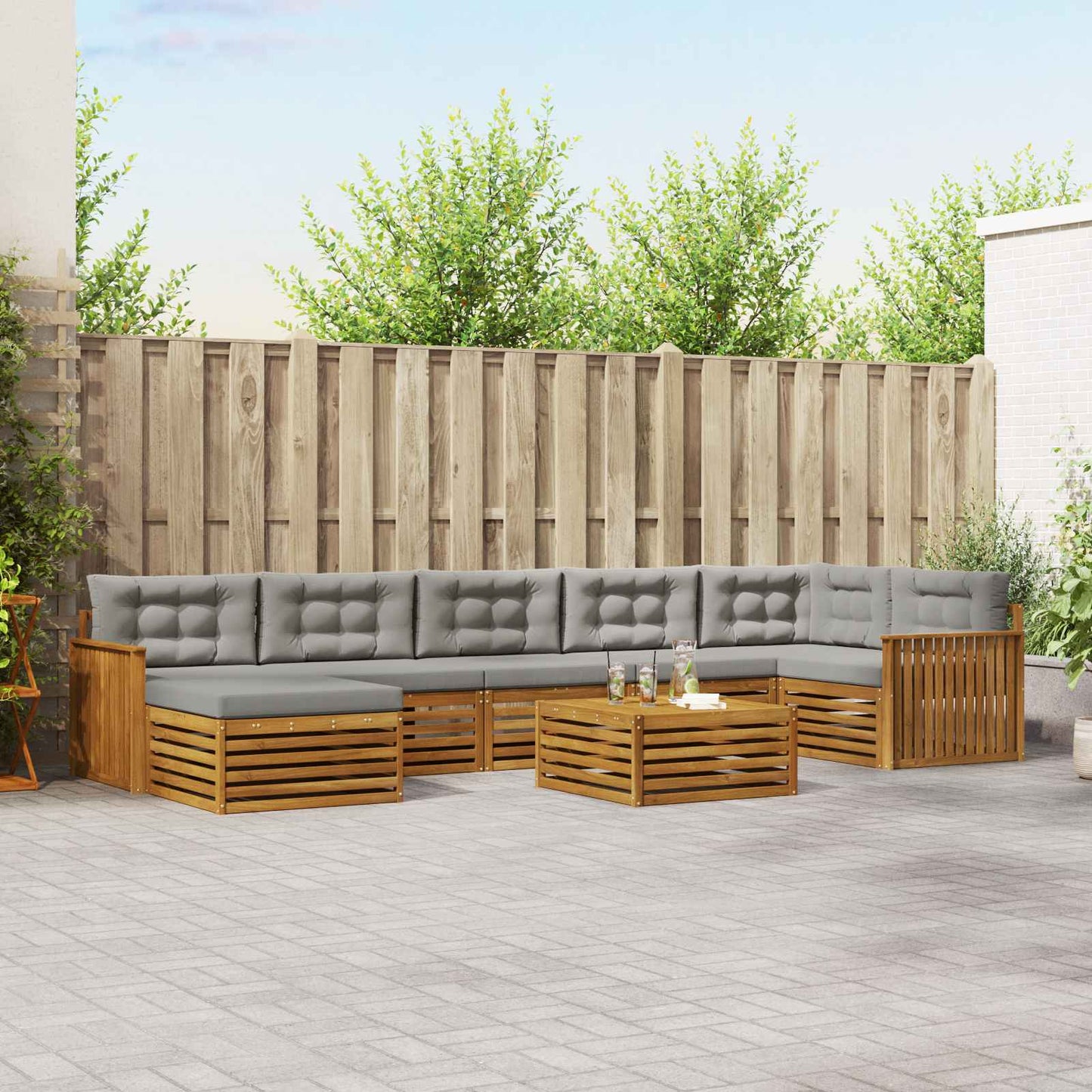 Set di divani da esterno 8 pcs Grigio Naturale e Chiaro