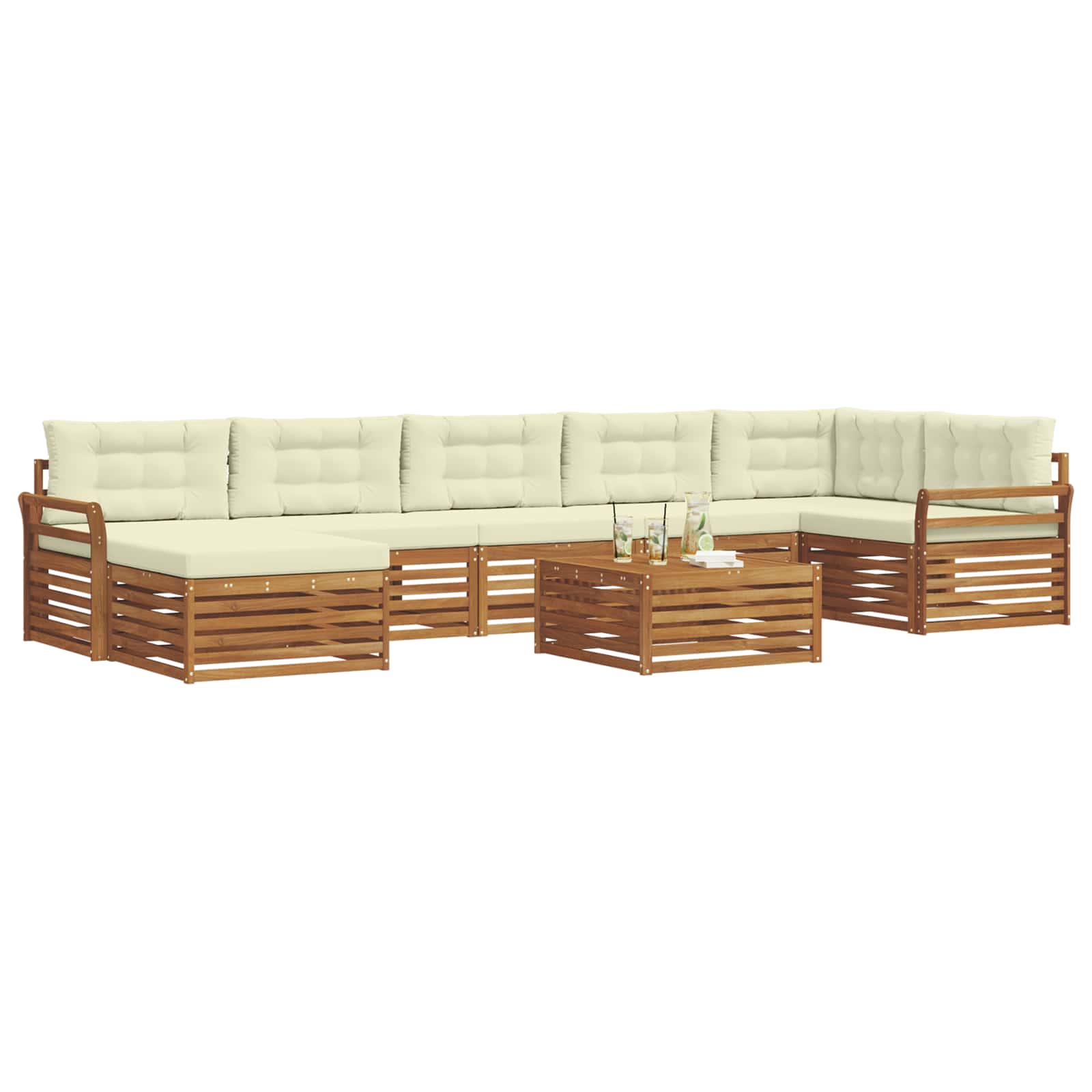 Set di divani da esterno con cuscino 8 pcs Naturale e Crema | homemem39