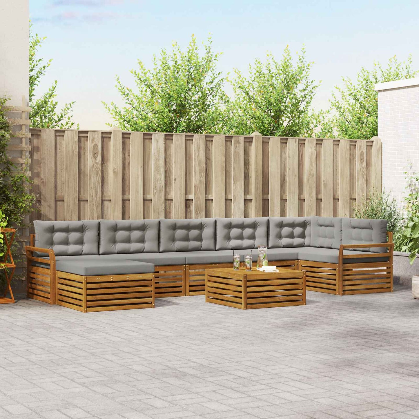 Set di divani da esterno 8 pcs Grigio Naturale e Chiaro | homemem39