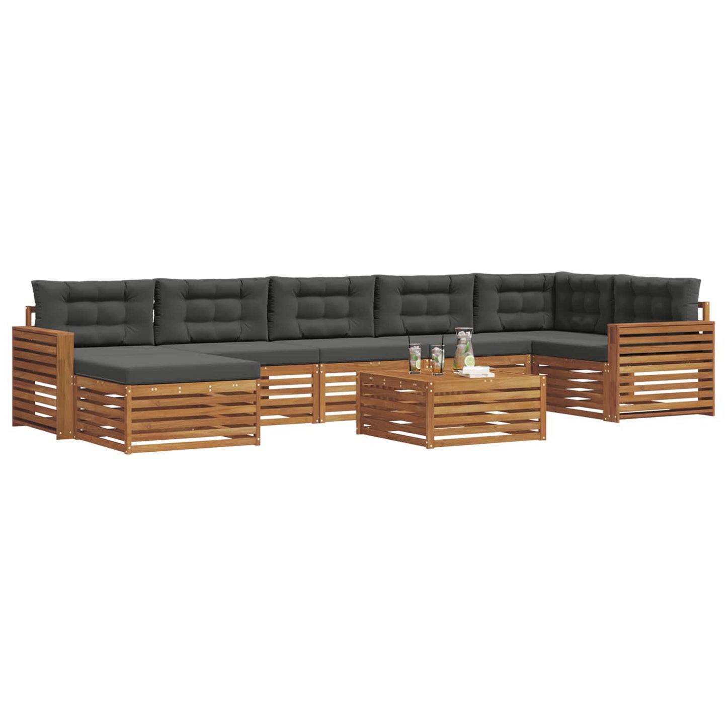 Set di divani da esterno con cuscino 8 pcs Naturale e Antracite | homemem39