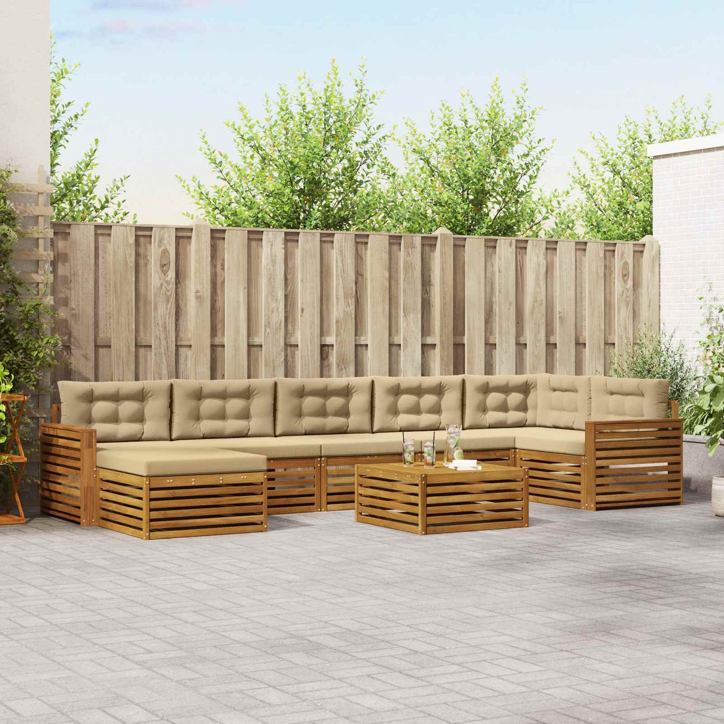 Set di divani da esterno con cuscino 8 pcs Naturale e Beige | homemem39