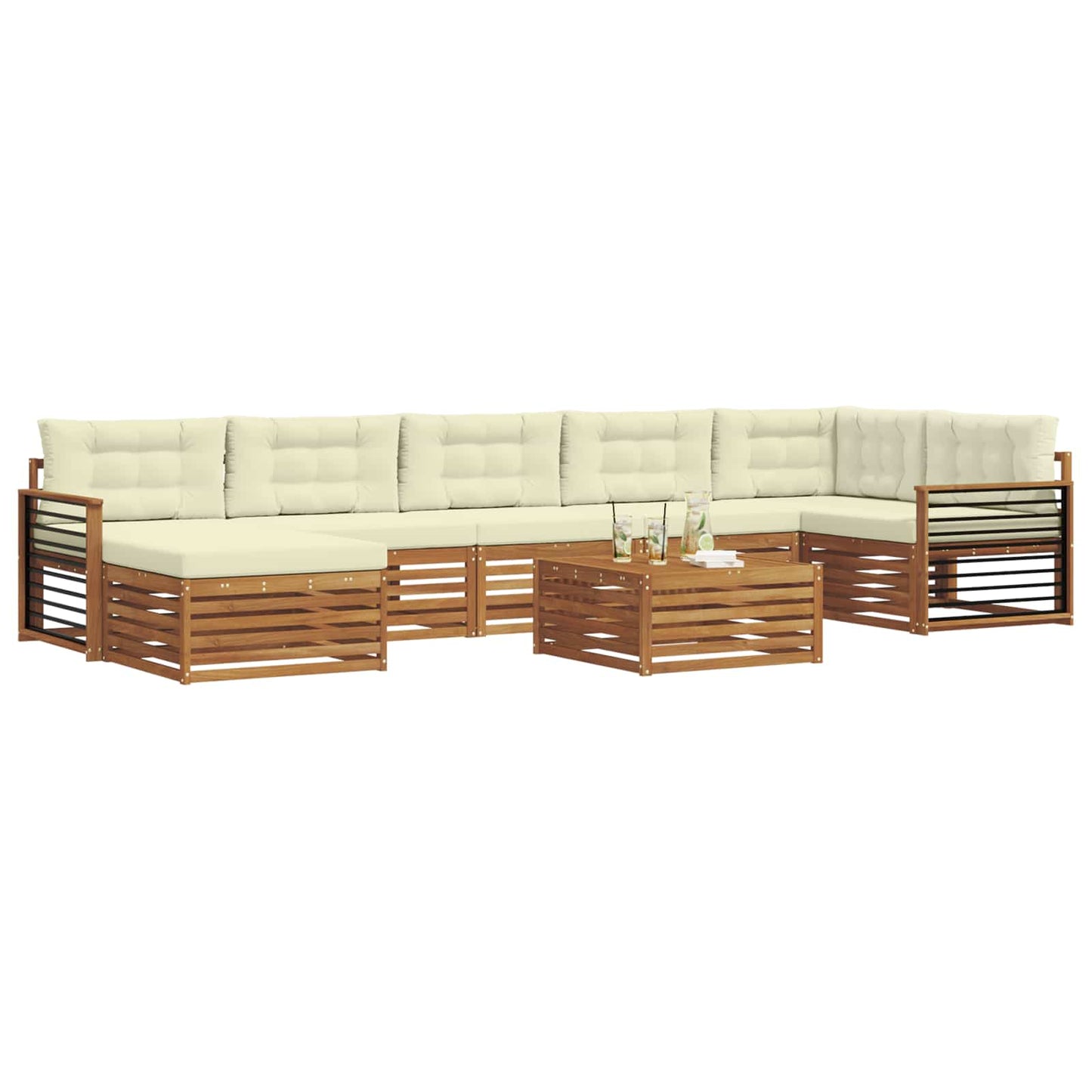 Set di divani da esterno con cuscino 8 pcs Naturale e Crema | homemem39