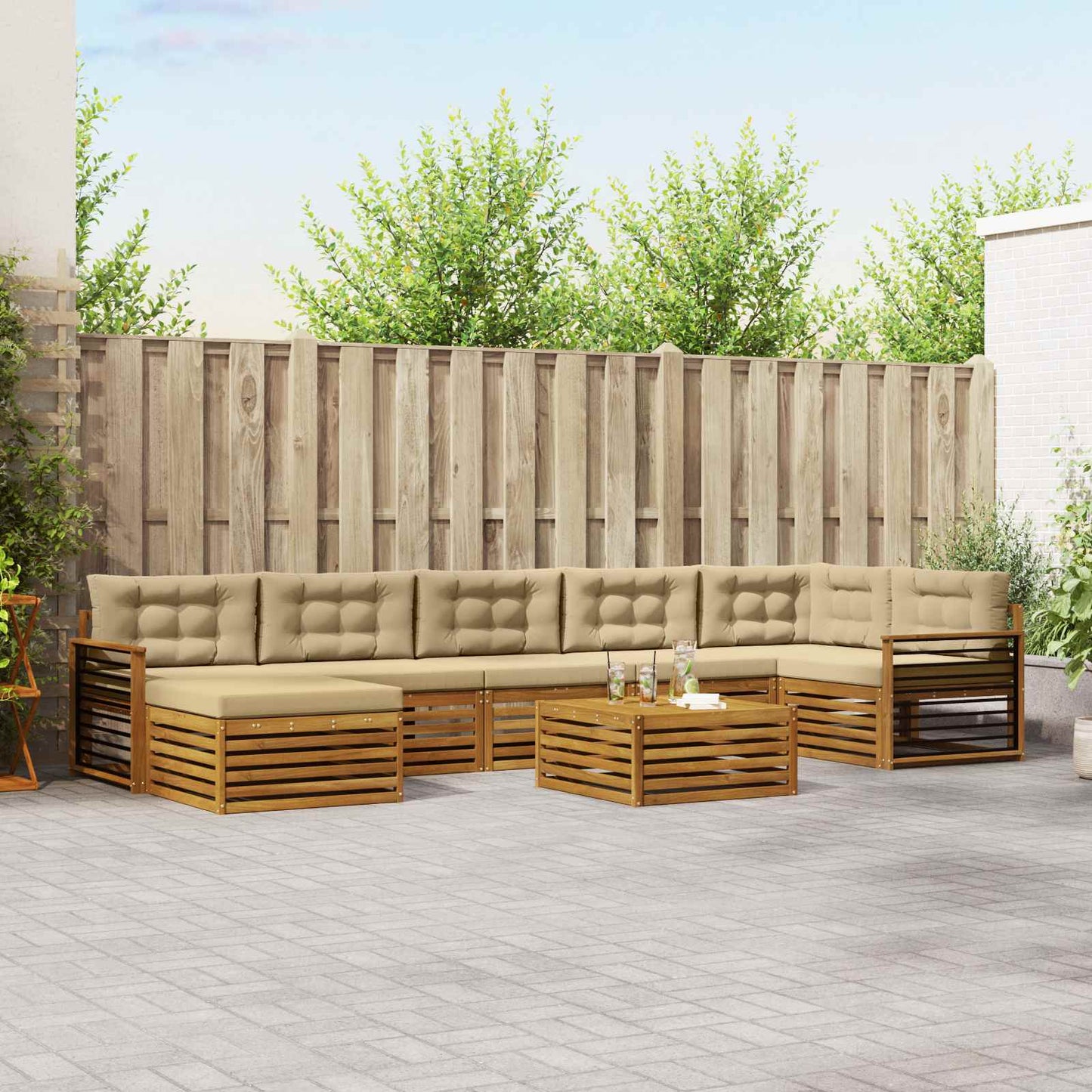 Set di divani da esterno con cuscino 8 pcs Naturale e Beige