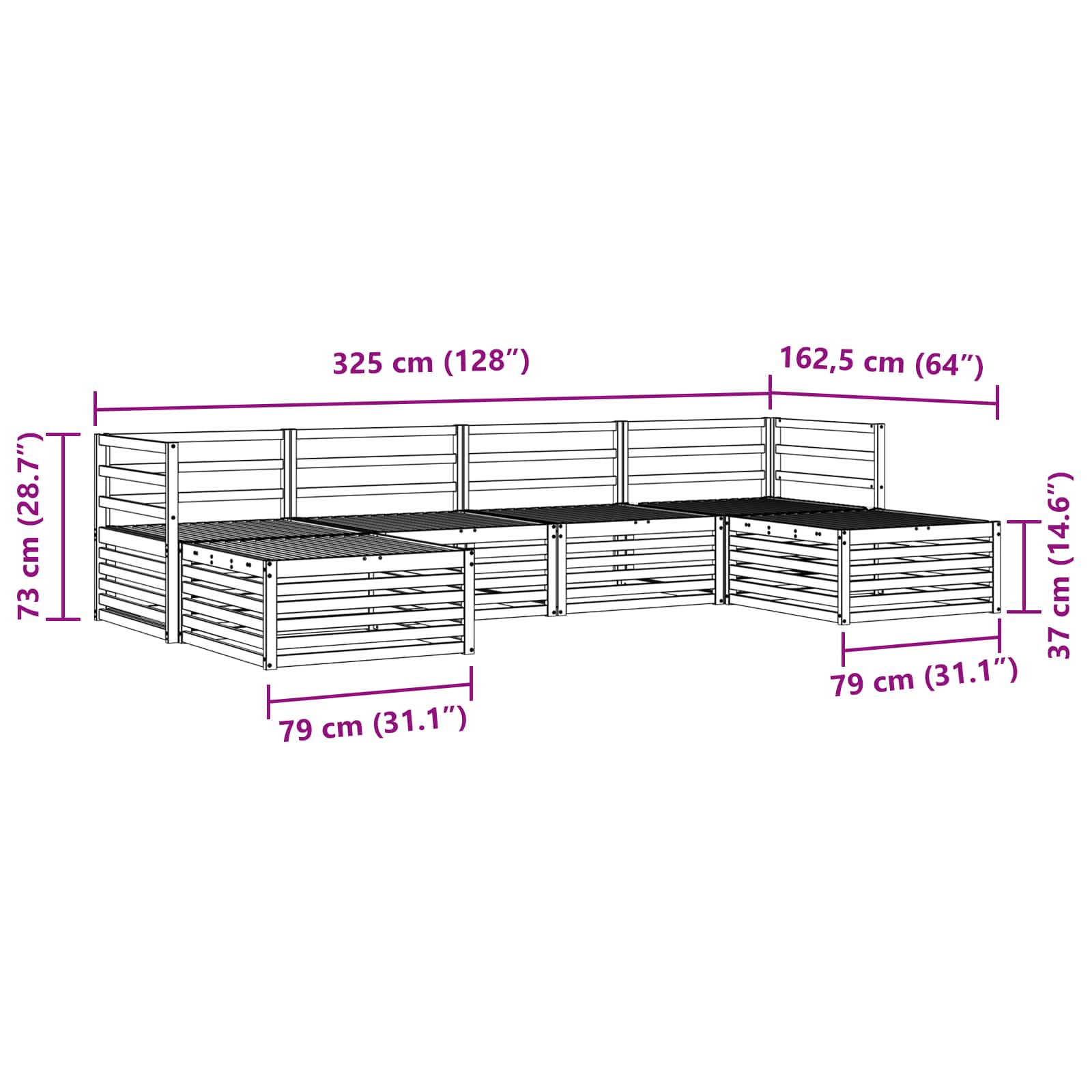 Set divani 6 pcs Naturale Legno di Acacia Massello | homemem39
