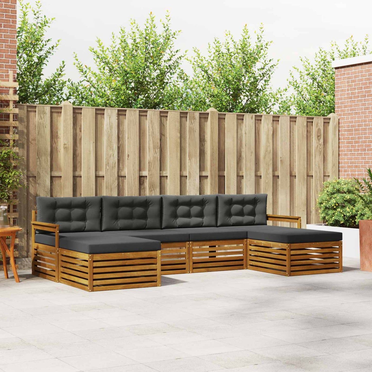 Set divani 6 pcs Naturale e Antracite Legno di Acacia Massello | homemem39
